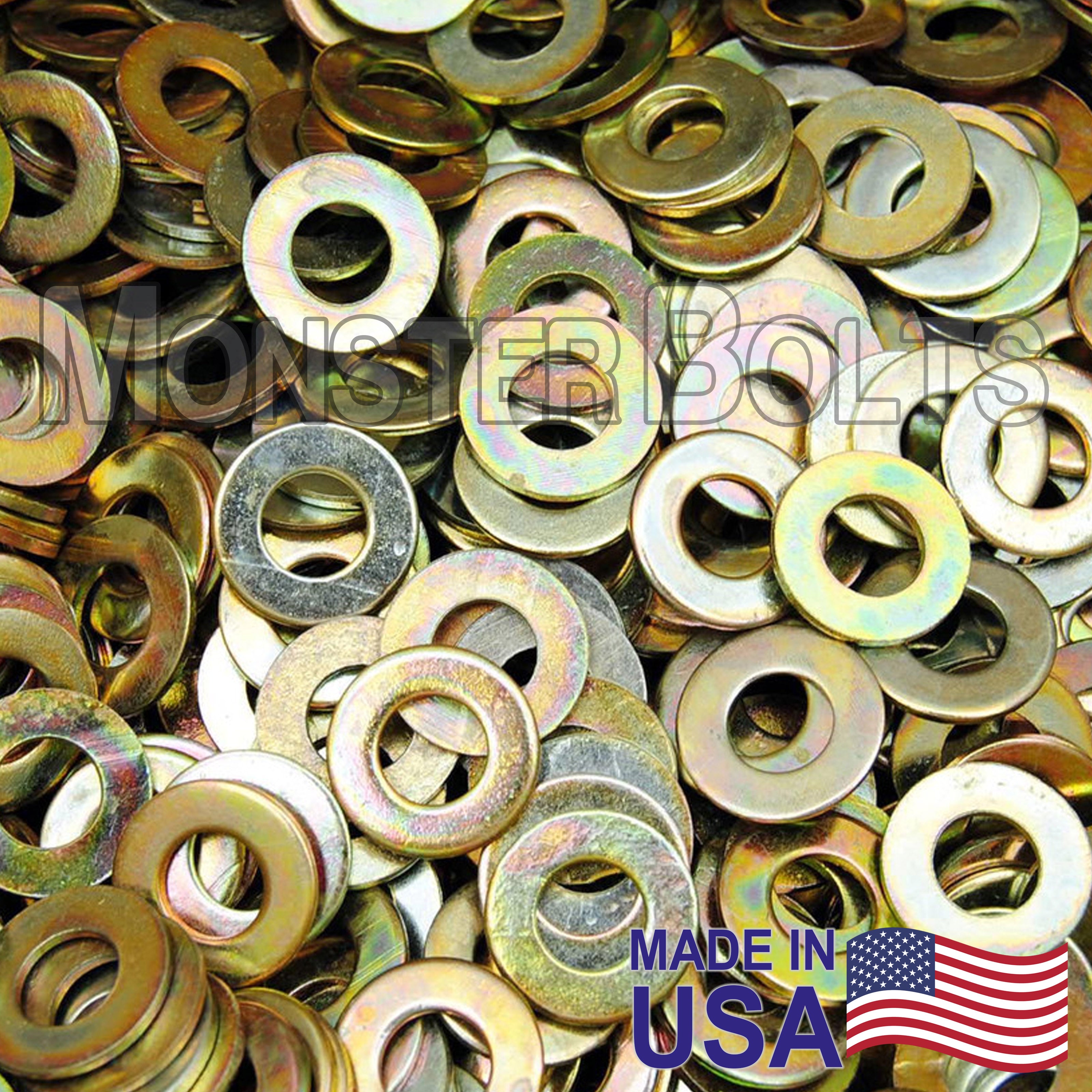 Bulk SAE Flat Washers – Medium Carbon Thru-Hardened Zinc Yellow Cr+6 (Made in USA)