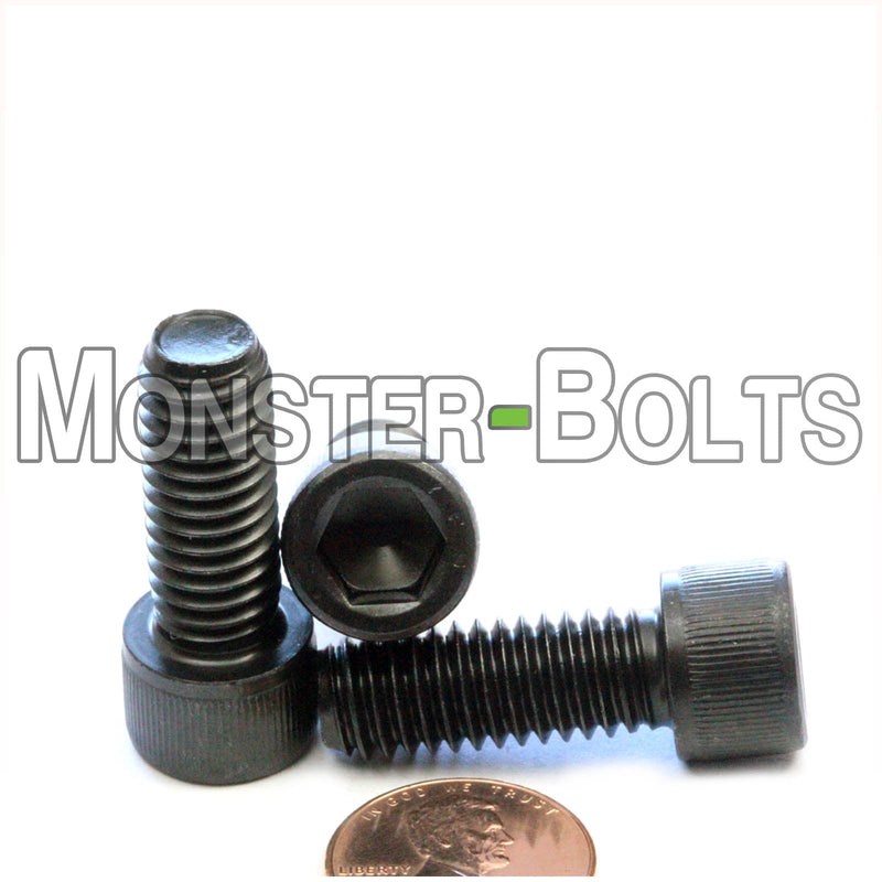 7/16"-14 x 1" Socket Head Cap screw, alloy steel with black oxide finish. Shown with US penny for screw size.