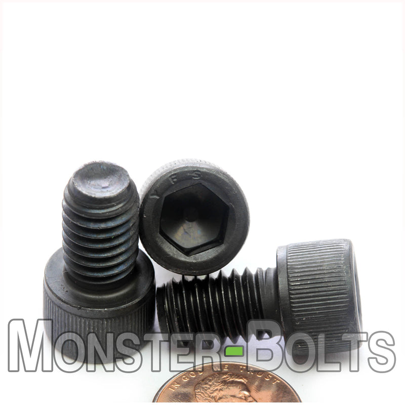 7/16"-14 x 5/8" Socket Cap screw, alloy steel with black oxide finish. Shown with US penny for screw size.