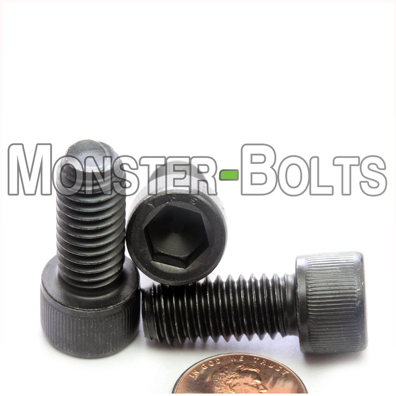 7/16"-14 x 7/8" Socket Cap screw, alloy steel with black oxide finish. Shown with US penny for screw size.