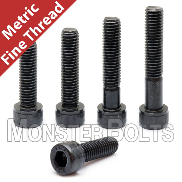 Fine Thread M12-1.50 Socket Head Cap screws, Class 12.9 Alloy Steel w/ Black Oxide - Monster Bolts