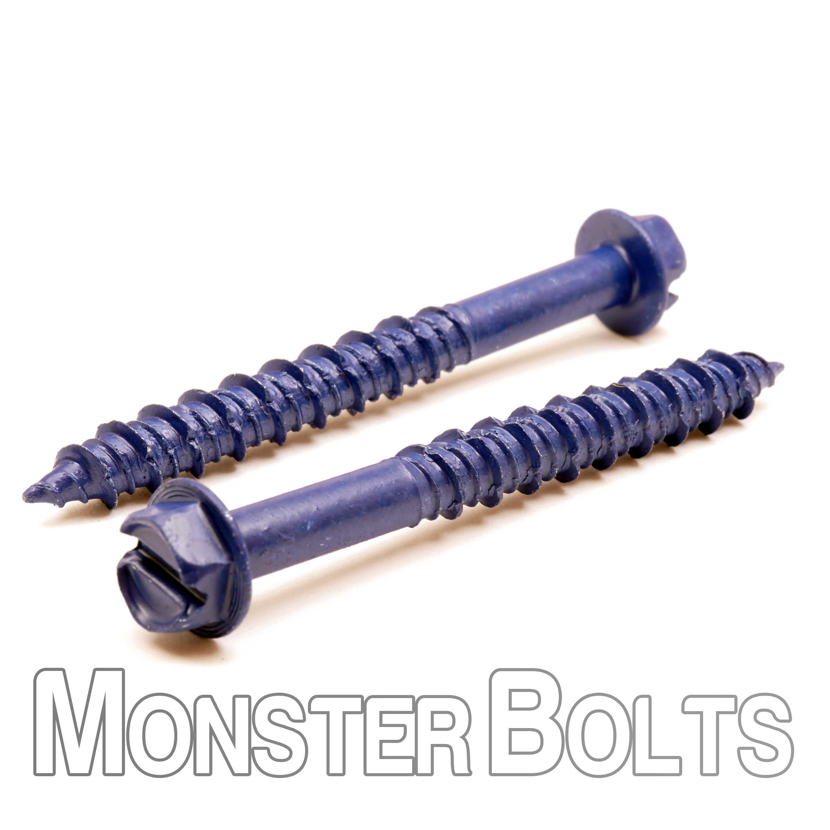 Bulk 1/4" Indented Hex Washer Slotted Commercial Concrete Screws – Blue Finish – Monster Bolts