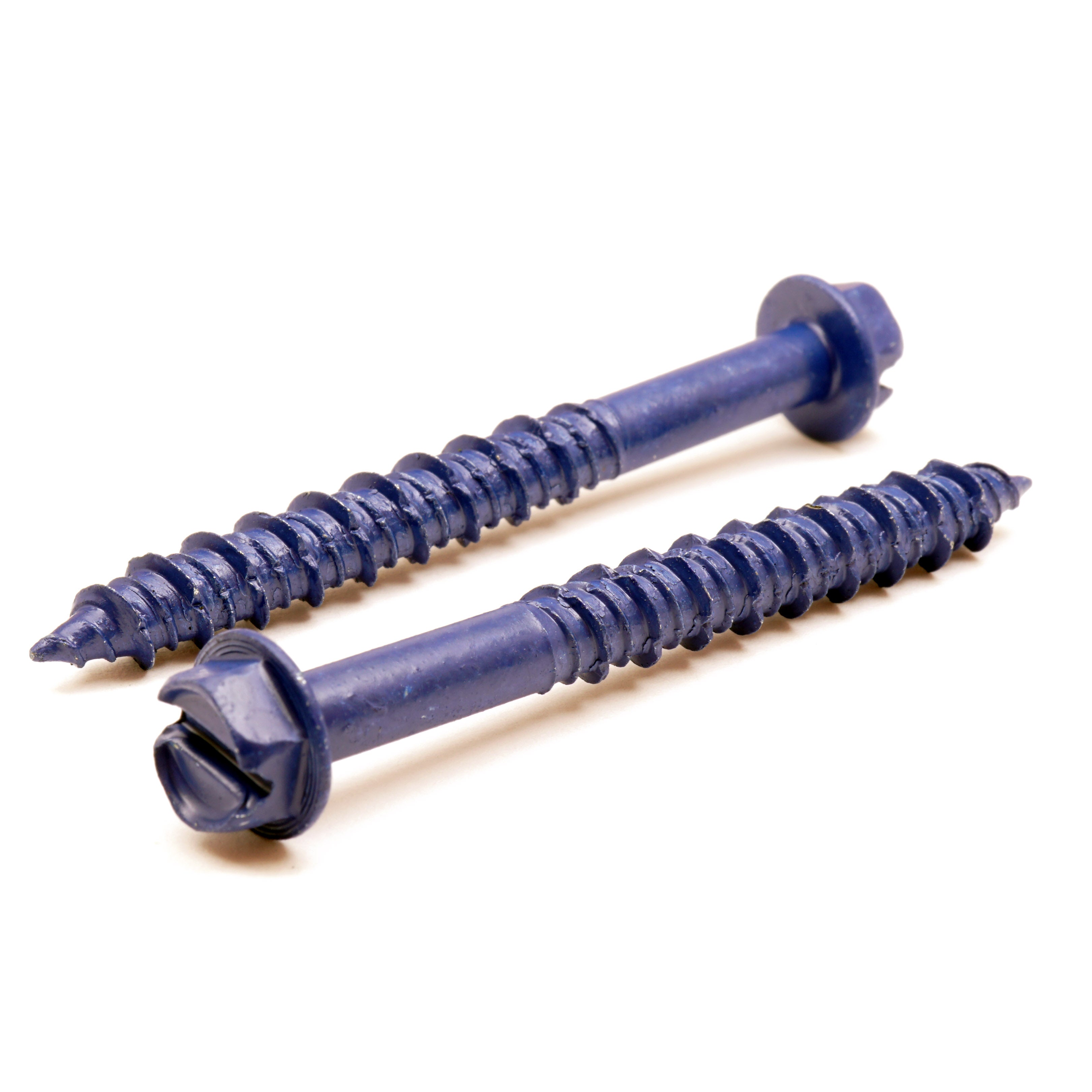 Bulk 1/4" Indented Hex Washer Slotted Commercial Concrete Screws – Blue Finish – Monster Bolts