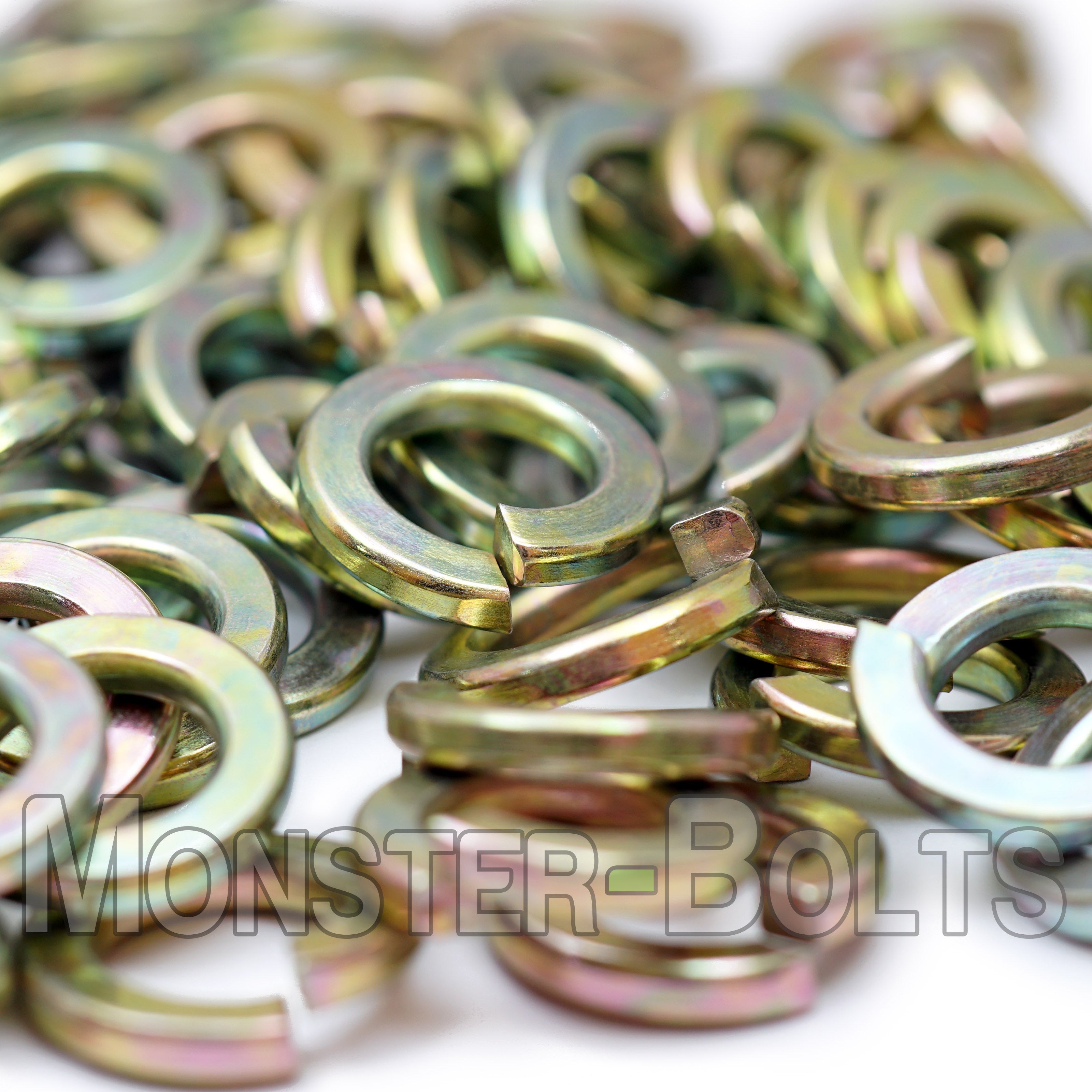 Bulk Regular Split Lock Washers – Zinc Yellow CR+6 Plated Steel Anti-Vibration Washers