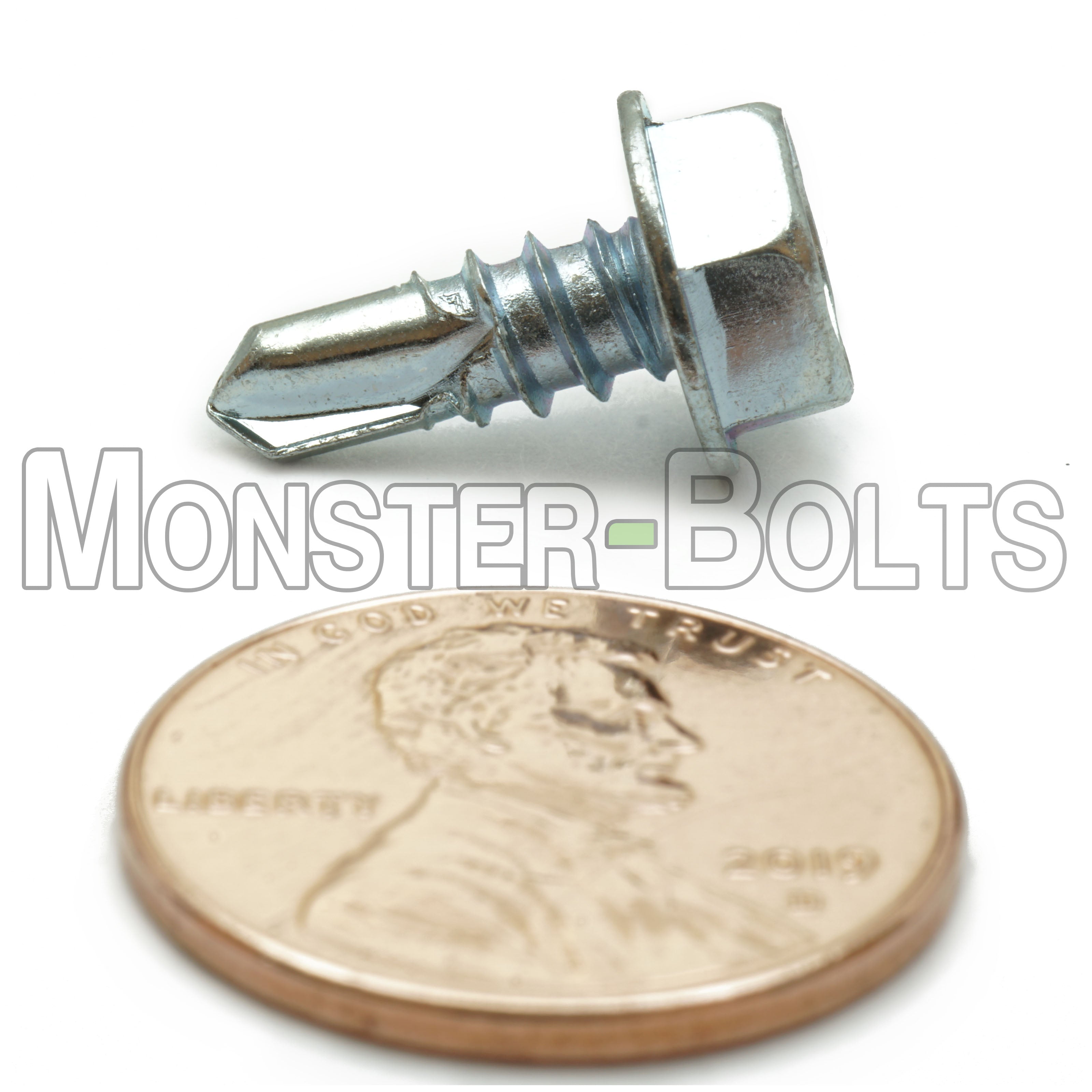 #10 Indent Hex Washer Head (HWH) Unslotted Self-Drilling Screws, #2 Point, Proferred, Zinc Cr+3 (Bulk)