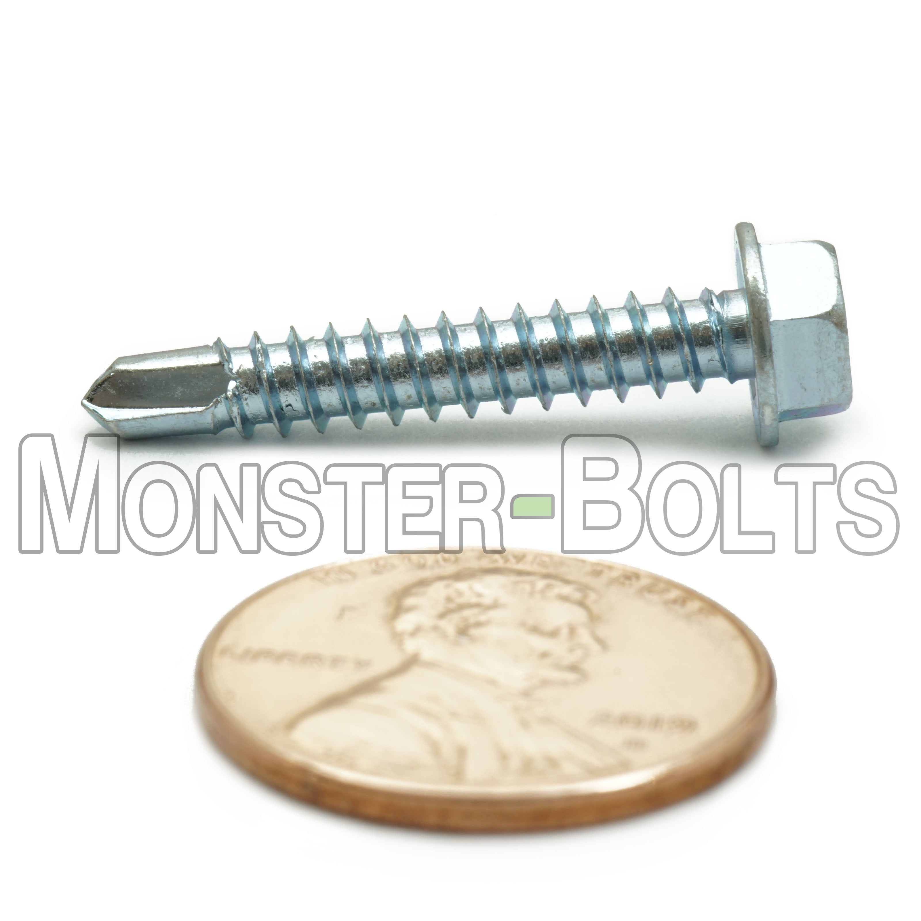 #8 Zinc Self-Drilling Tek Screws, Hex Washer Head