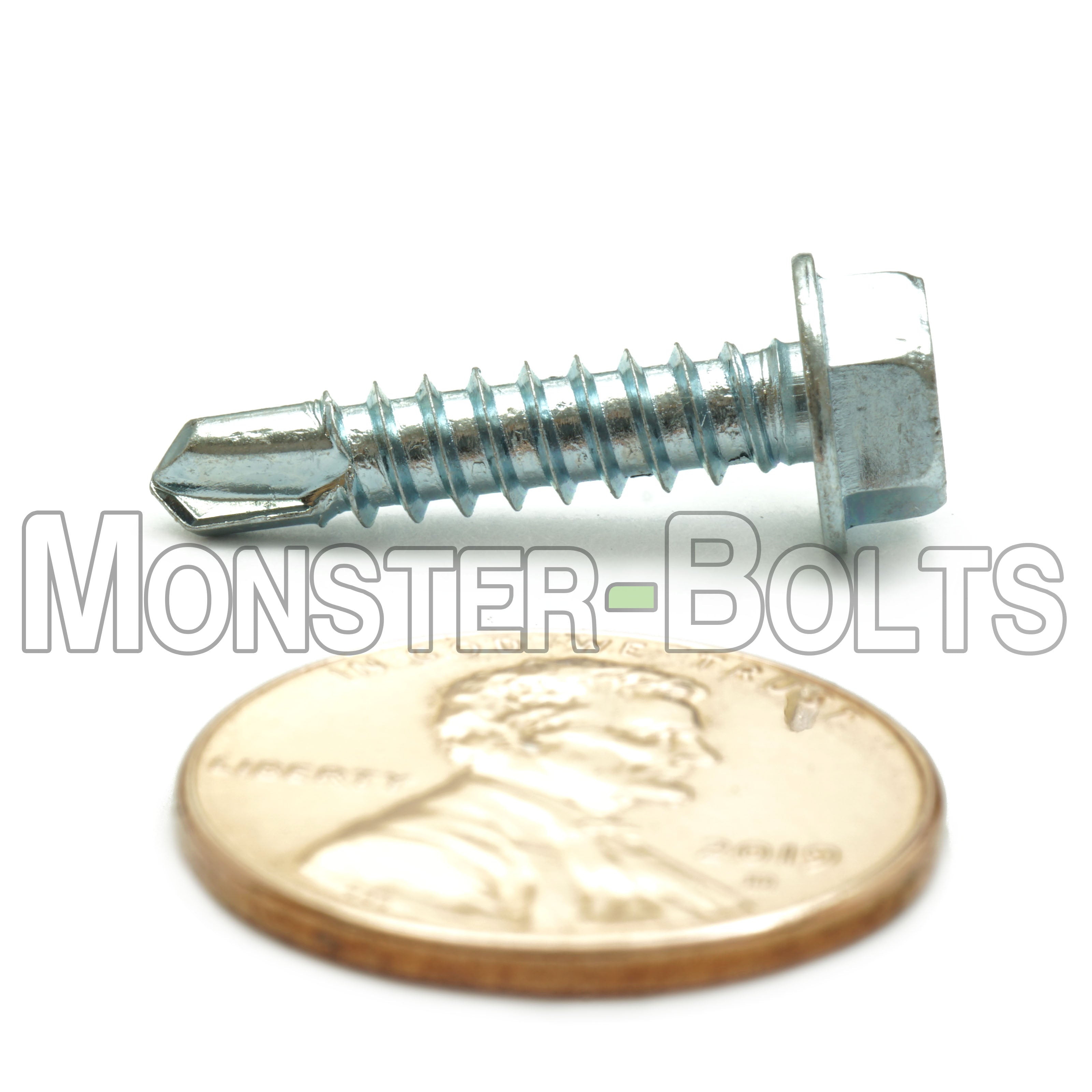 #8 Zinc Self-Drilling Tek Screws, Hex Washer Head