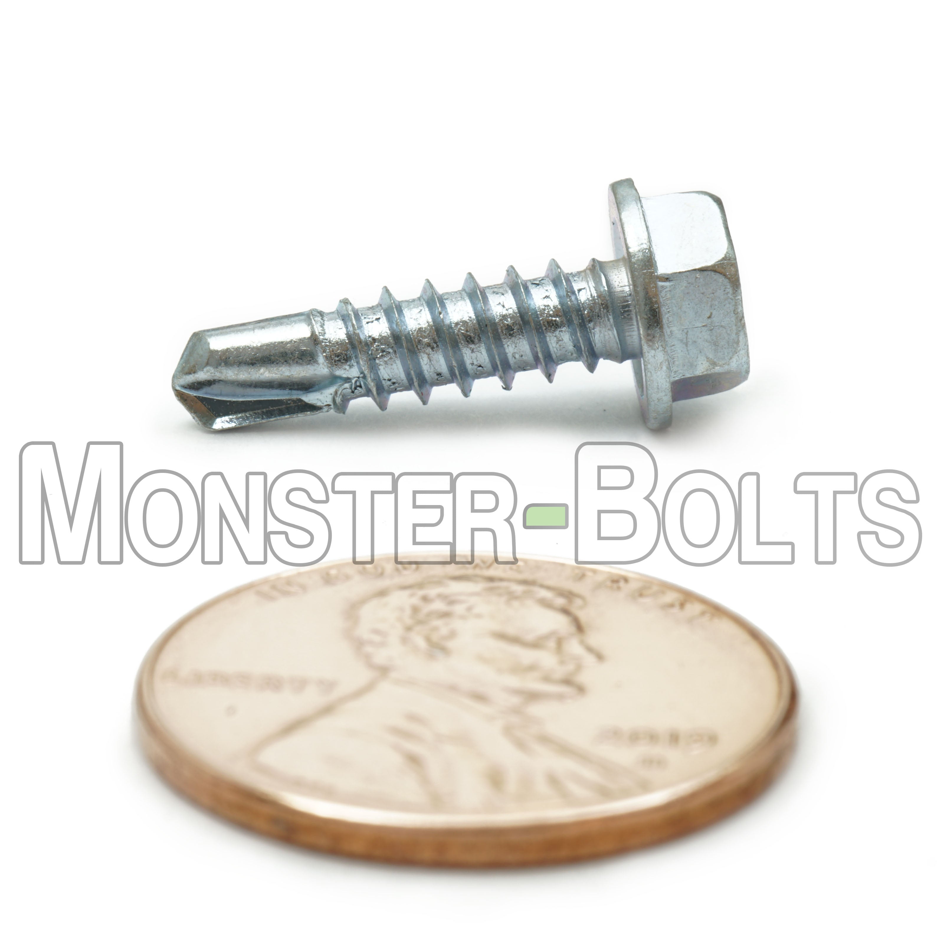 #8 Zinc Self-Drilling Tek Screws, Hex Washer Head