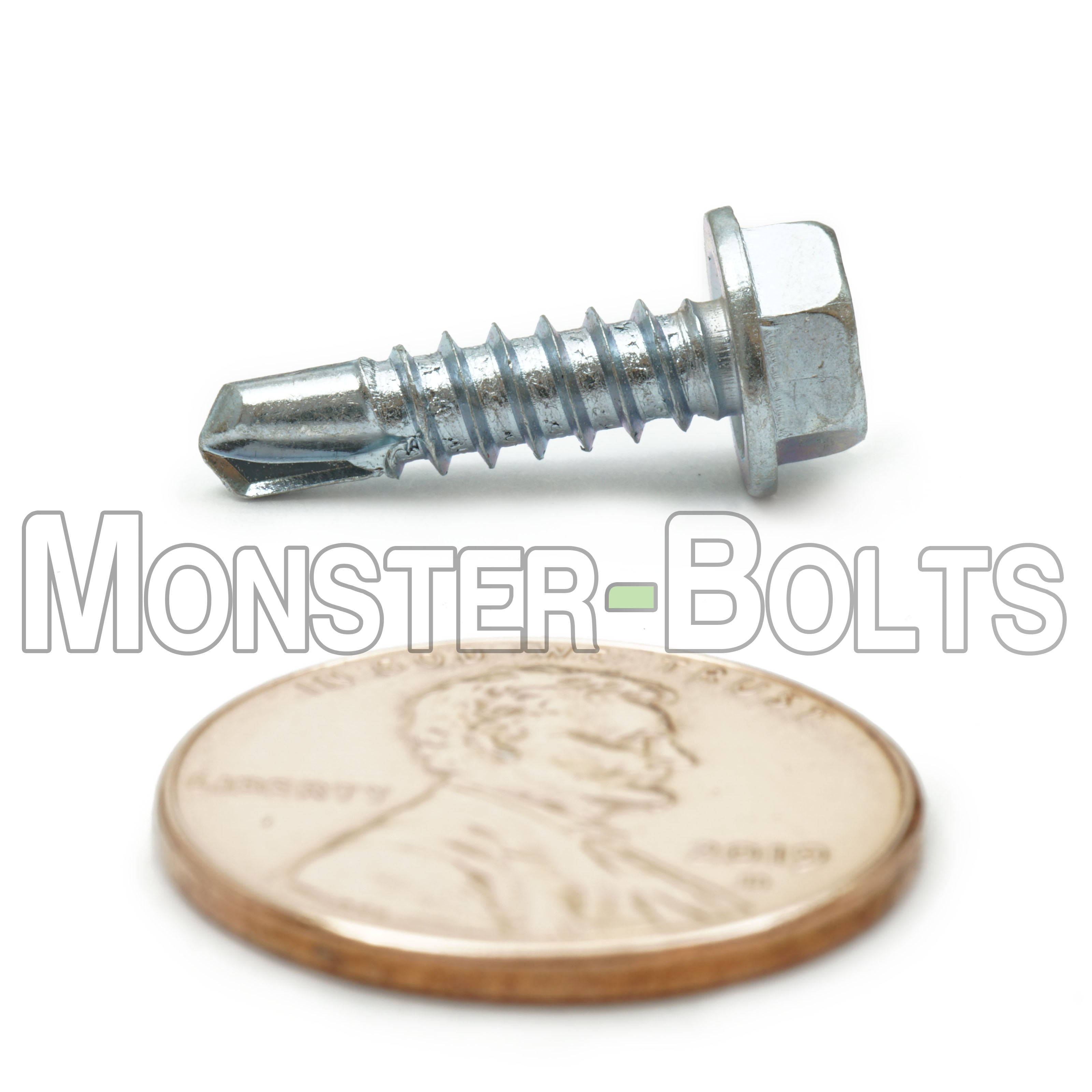 #8 Indent Hex Washer Head (HWH) Unslotted Self-Drilling Screws, #2 Point, Proferred, Zinc Cr+3 (Bulk)