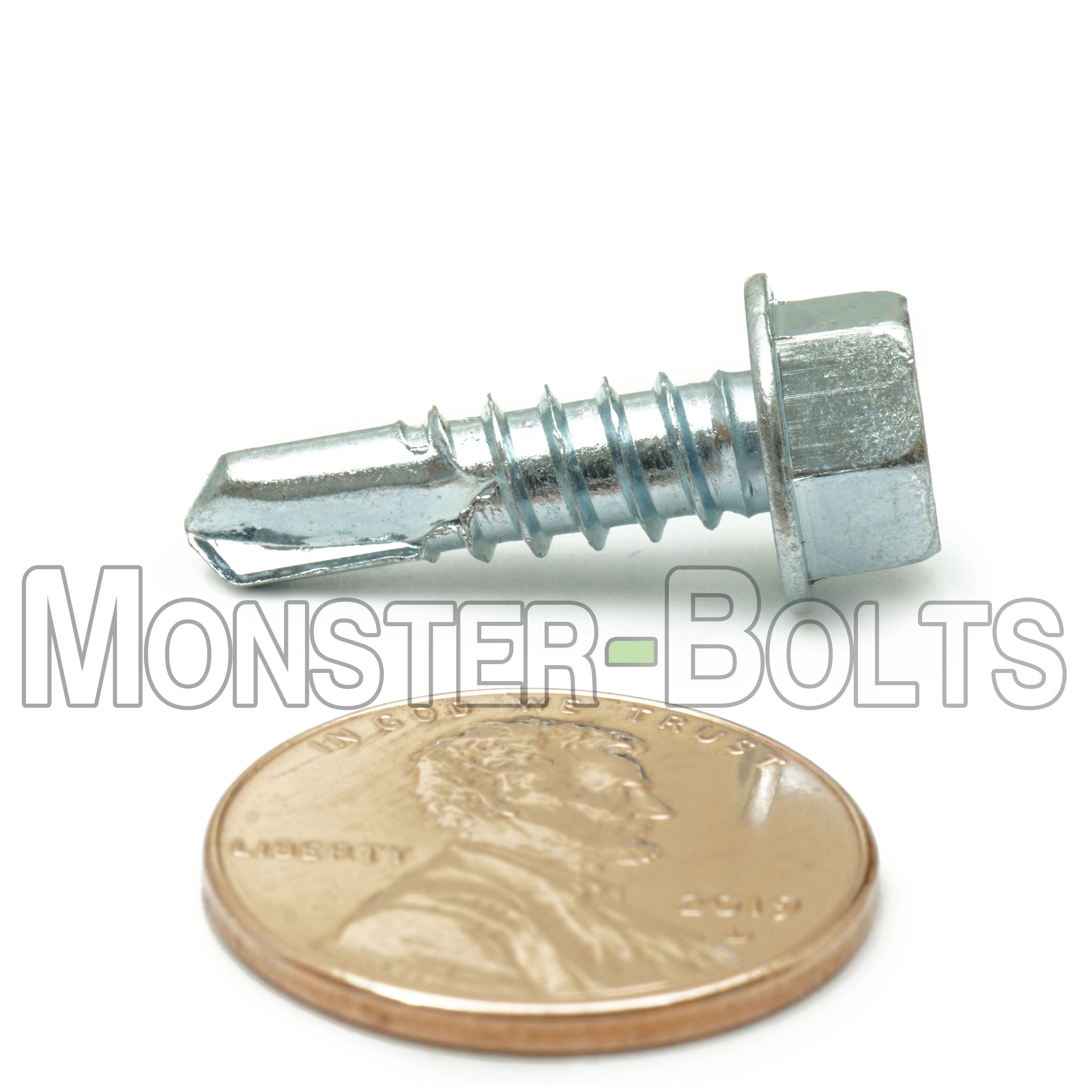 #12 Zinc Self-Drilling Tek Screws, Hex Washer Head