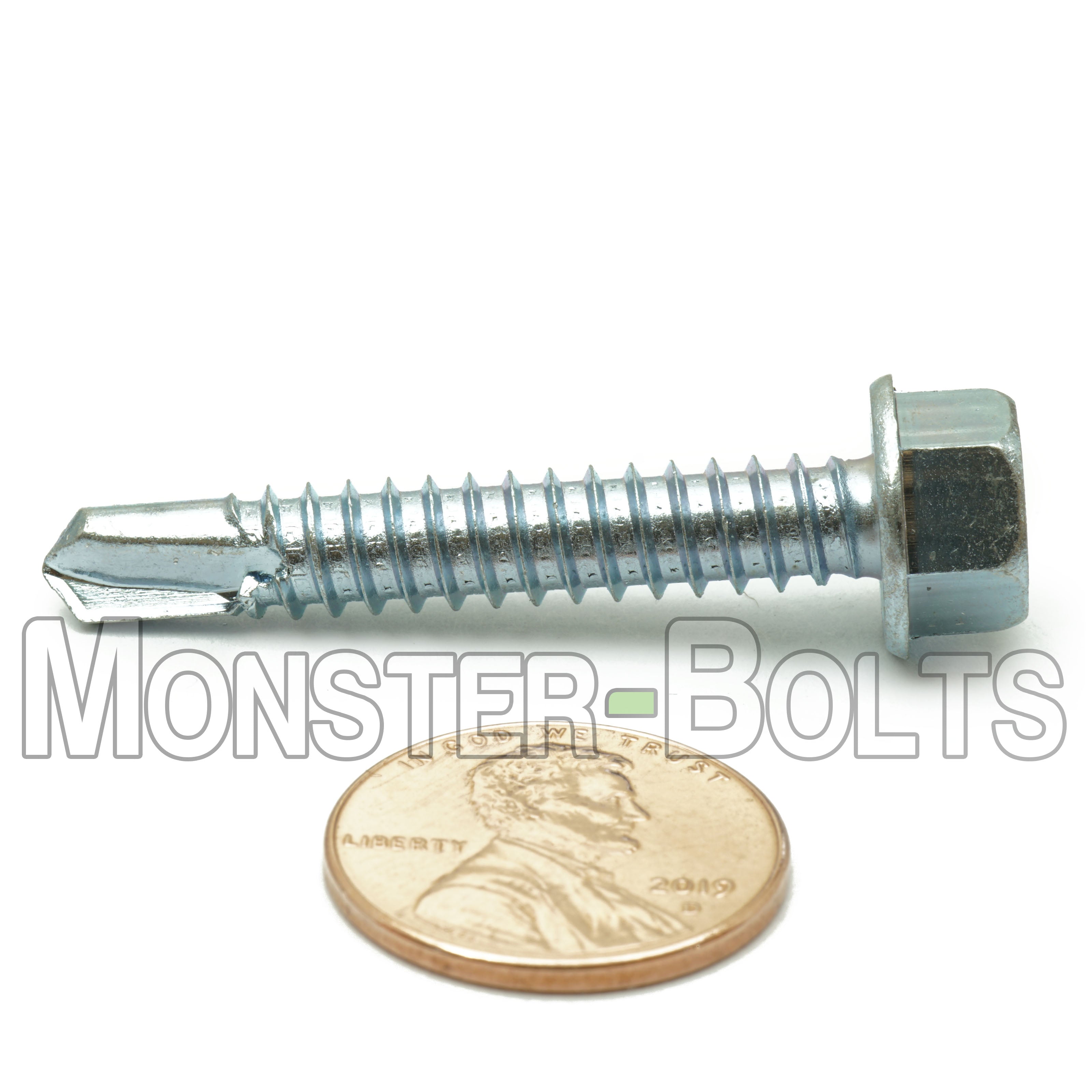 1/4" Indent Hex Washer Head (HWH) Unslotted Self-Drilling Screws, #3 Point, Proferred, Zinc Cr+3 (Bulk)