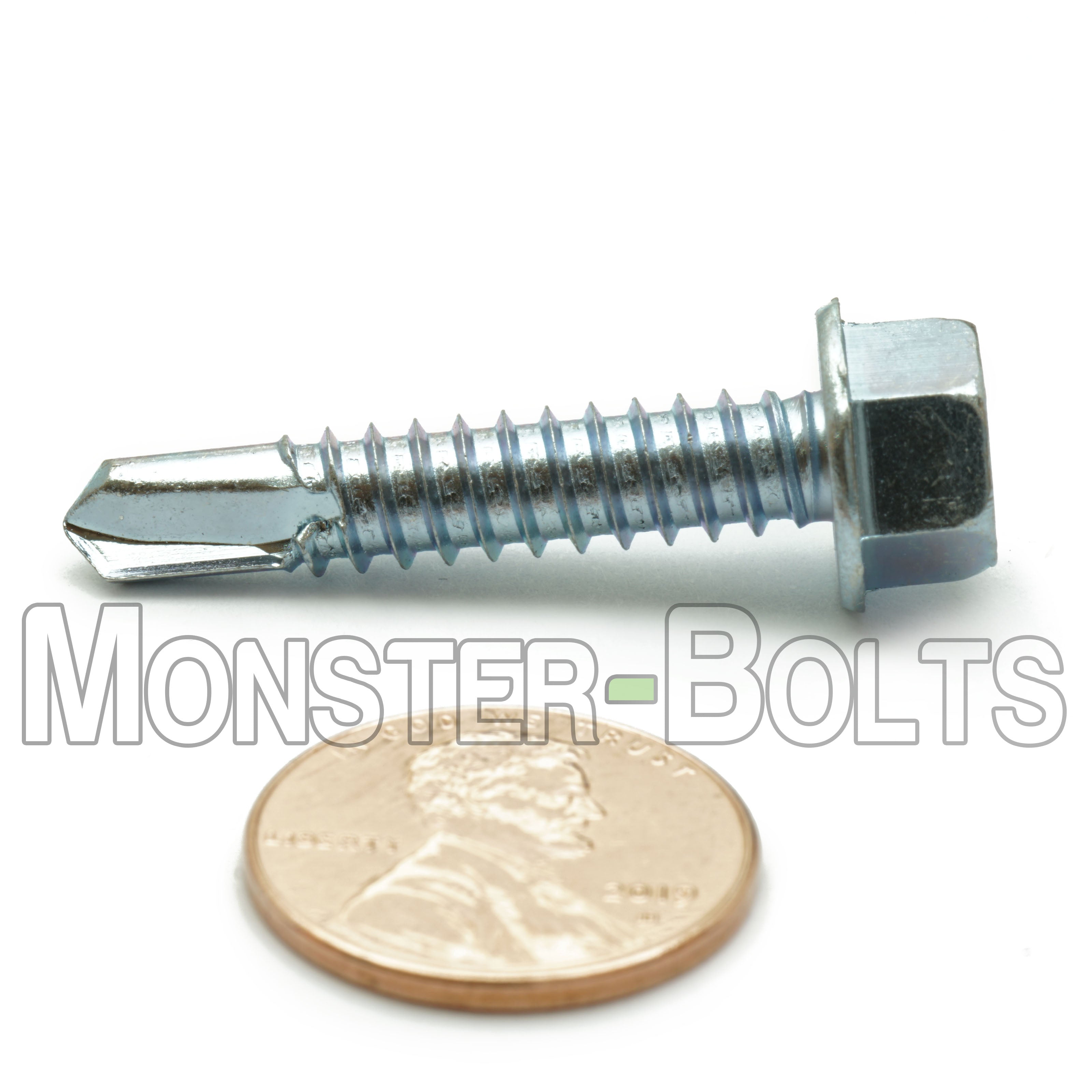 1/4" Indent Hex Washer Head (HWH) Unslotted Self-Drilling Screws, #3 Point, Proferred, Zinc Cr+3 (Bulk)