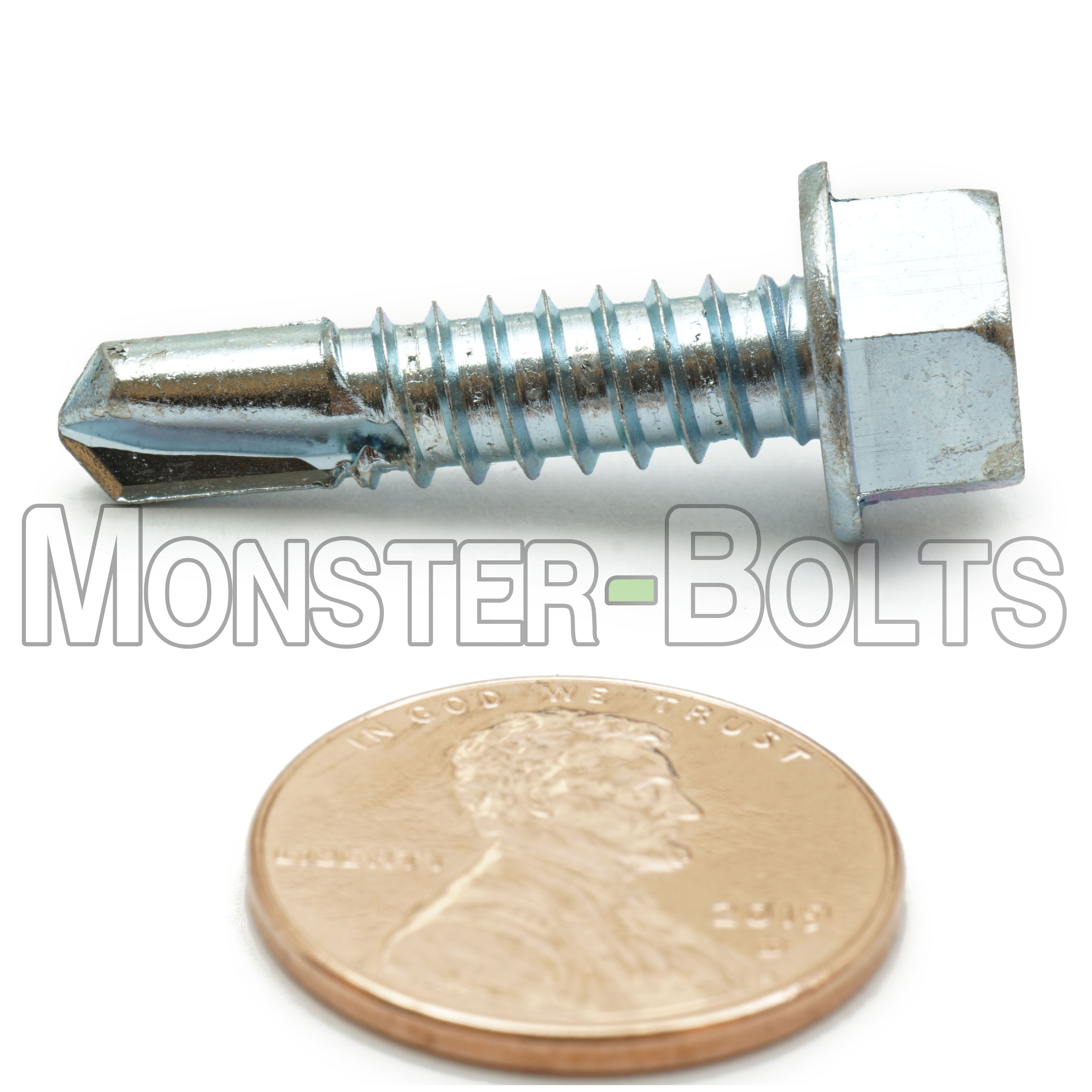 1/4" Indent Hex Washer Head (HWH) Unslotted Self-Drilling Screws, #3 Point, Proferred, Zinc Cr+3 (Bulk)