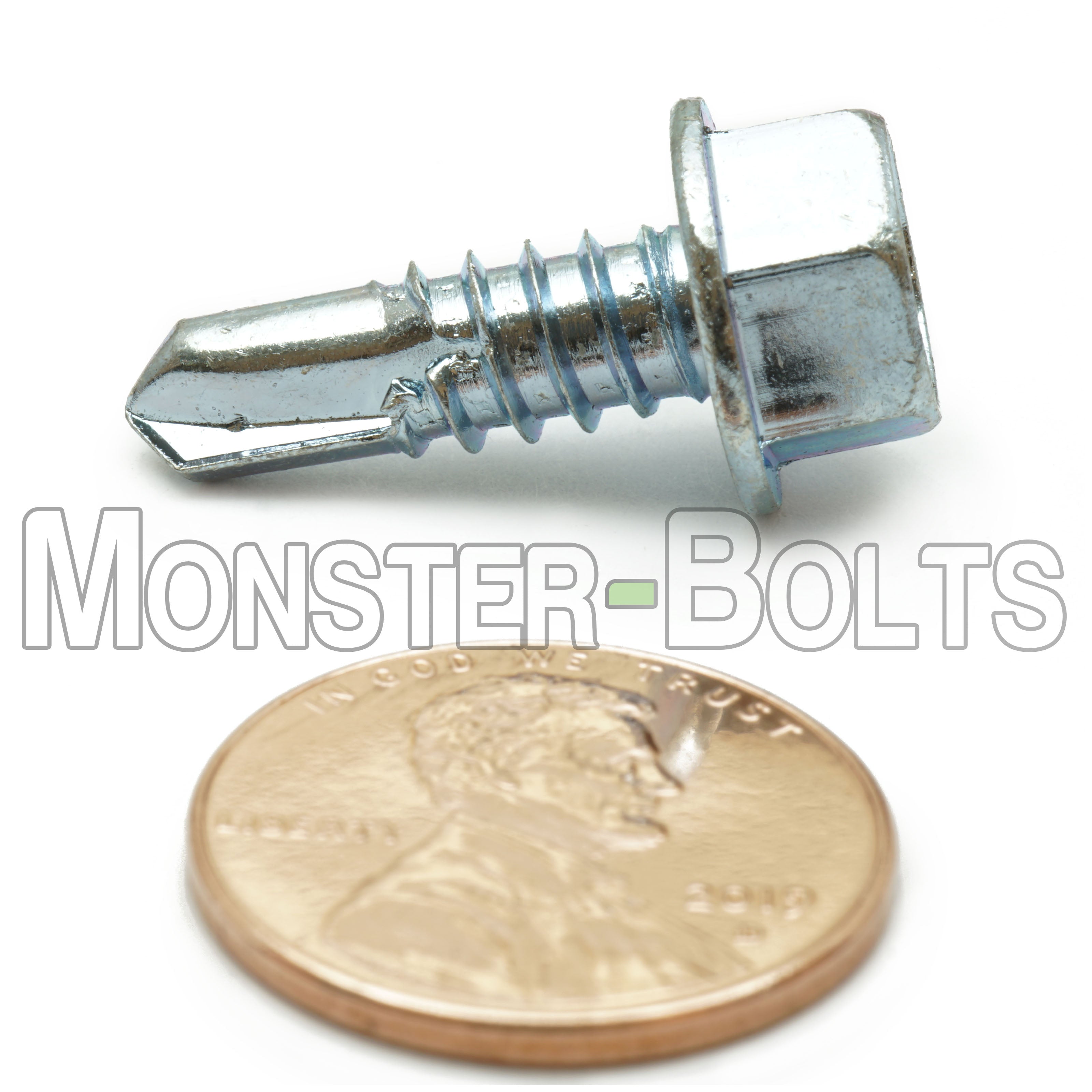 1/4" Indent Hex Washer Head (HWH) Unslotted Self-Drilling Screws, #3 Point, Proferred, Zinc Cr+3 (Bulk)