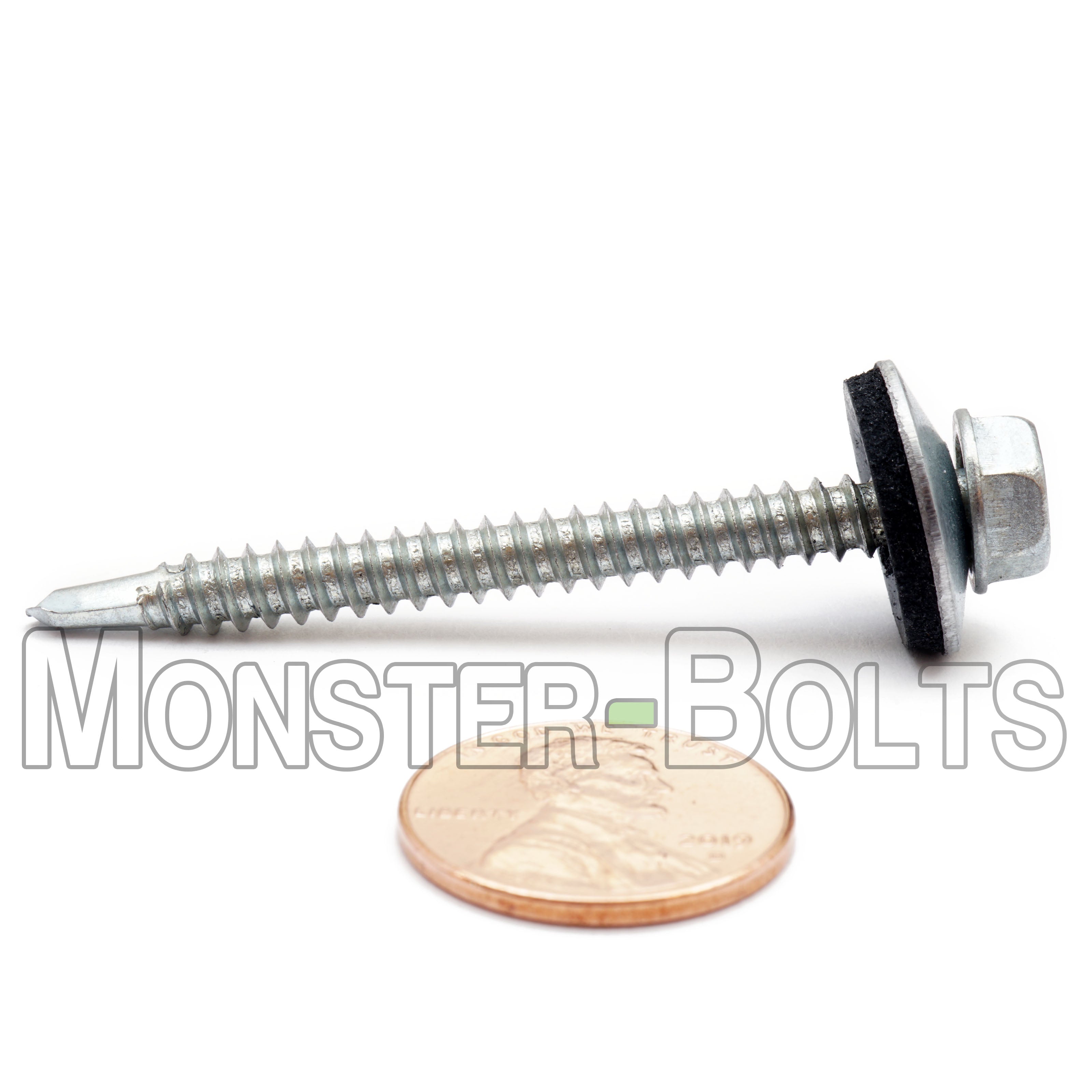 #10 Indent Hex Washer Head Self-Drilling Screws (#3 Point) w/ Bonded EPDM Washer, Proferred, Zinc Cr+3 (Bulk)