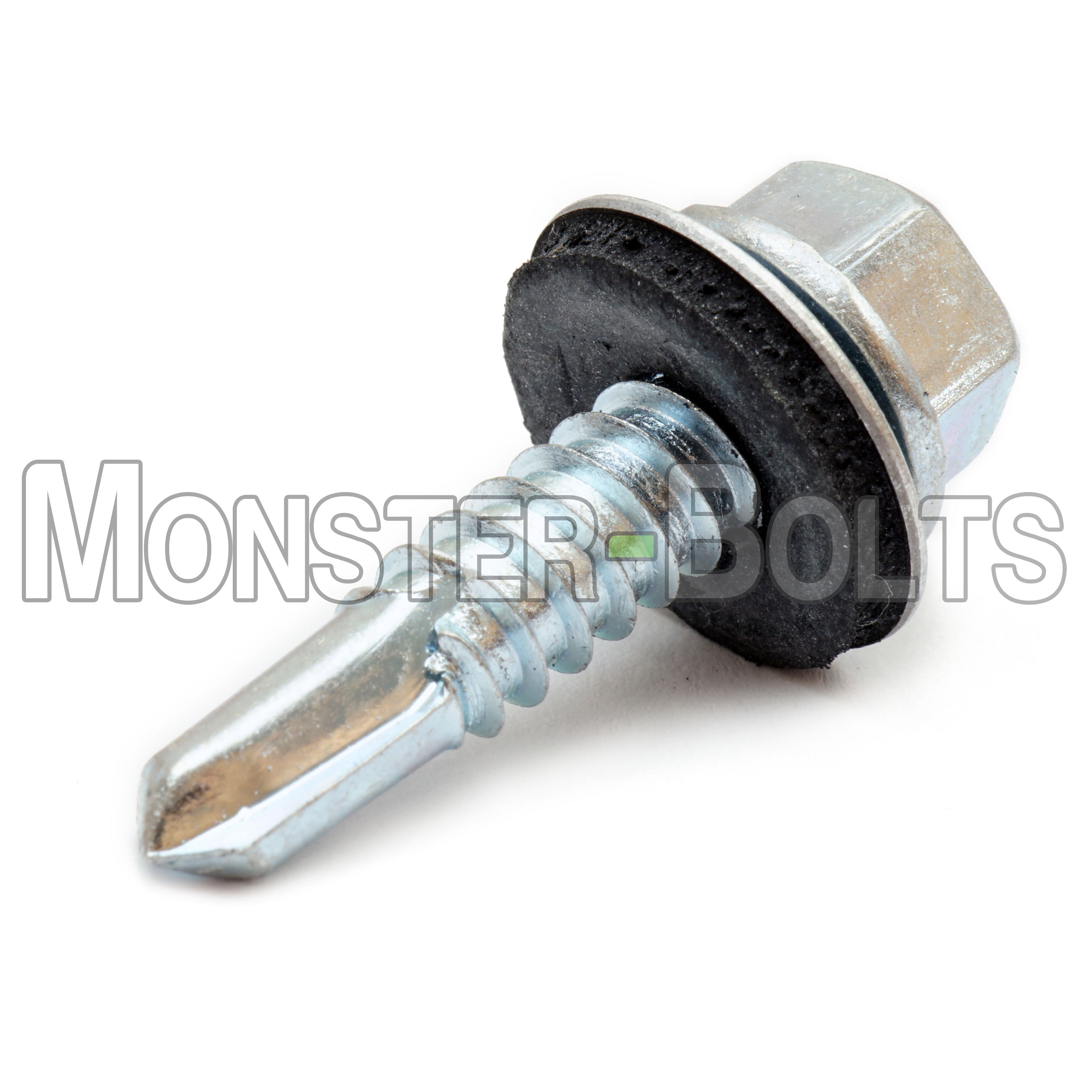 #12 Indent Hex Washer Head Self-Drilling Screws (#3 Point) w/ Bonded EPDM Washer, Proferred, Zinc Cr+3 (Bulk)