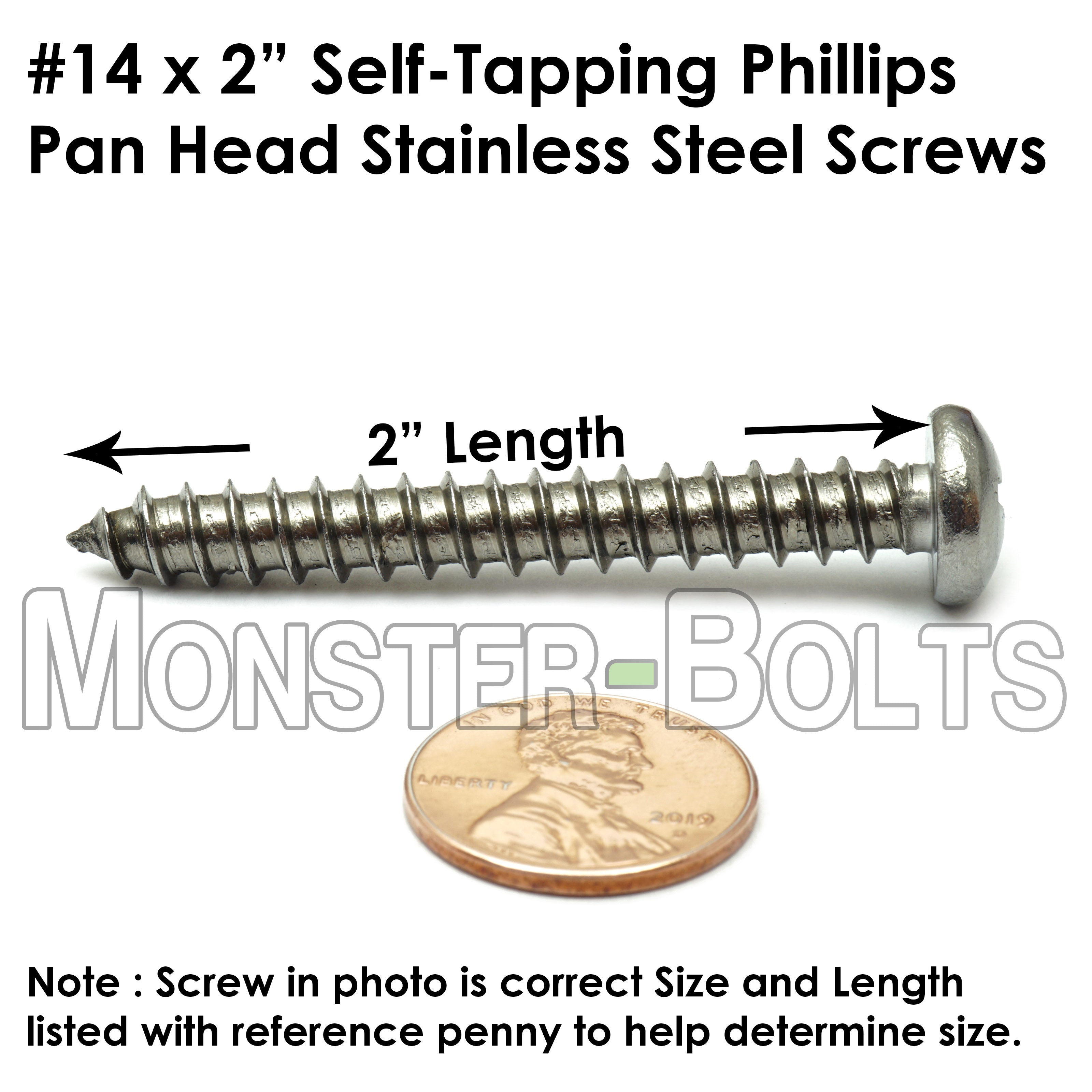 #14 Stainless Steel Phillips Pan Head Self-Tapping Type A Sheet Metal Screws 18-8 - Monster Bolts