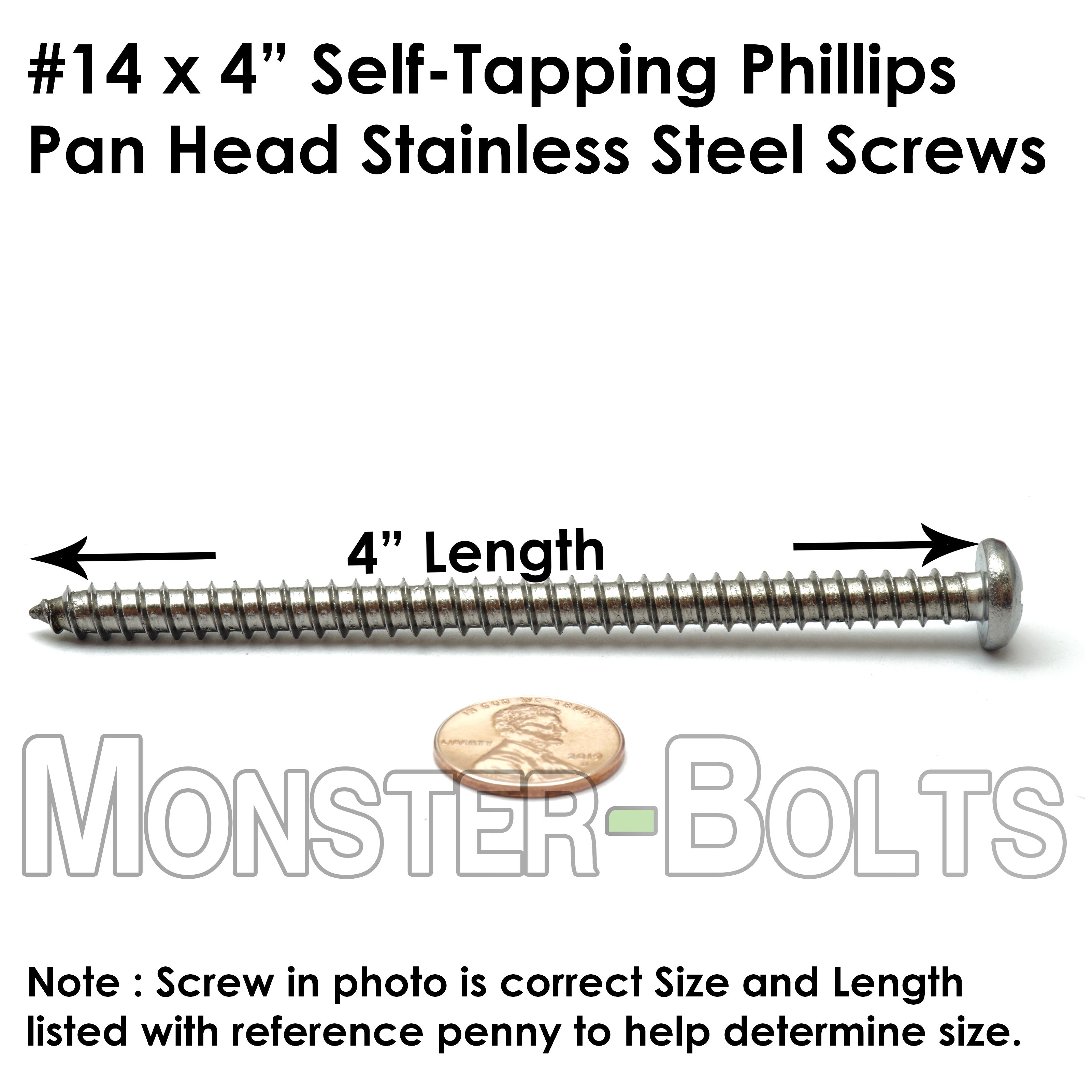 #14 Stainless Steel Phillips Pan Head Self-Tapping Type A Sheet Metal Screws 18-8 - Monster Bolts