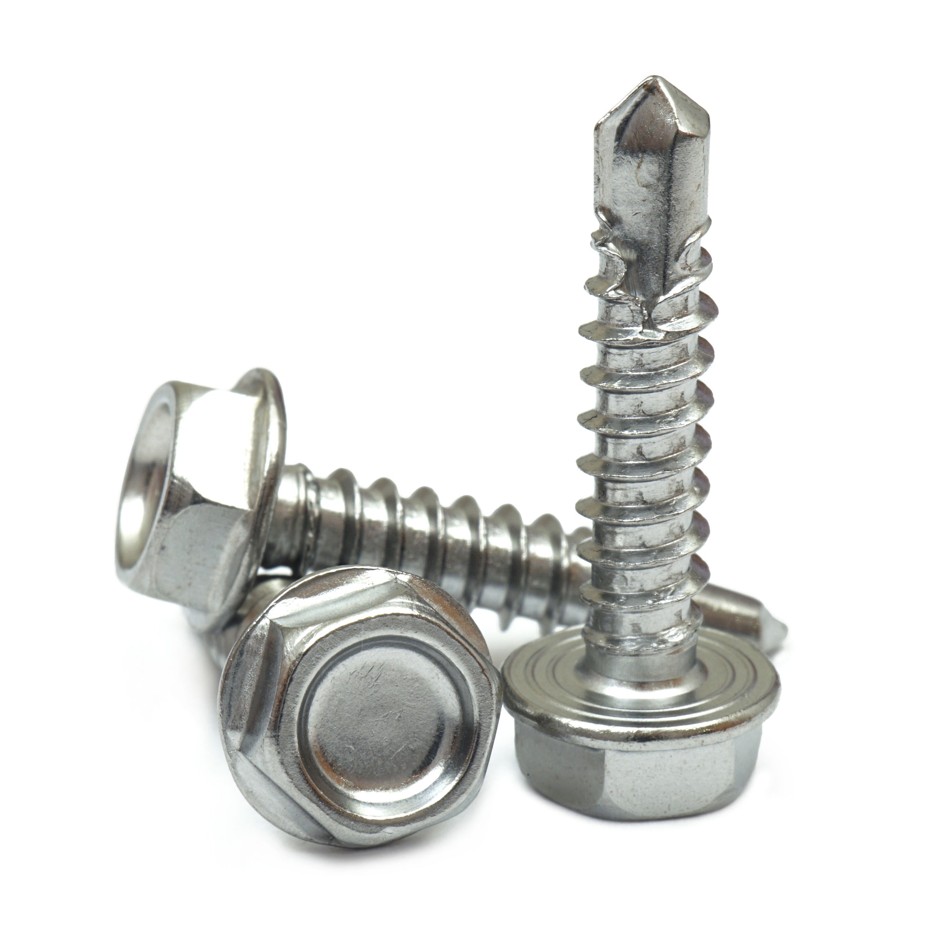 #10 Hardened Stainless Steel Self-Drilling Tek Screws, Hex Washer Head