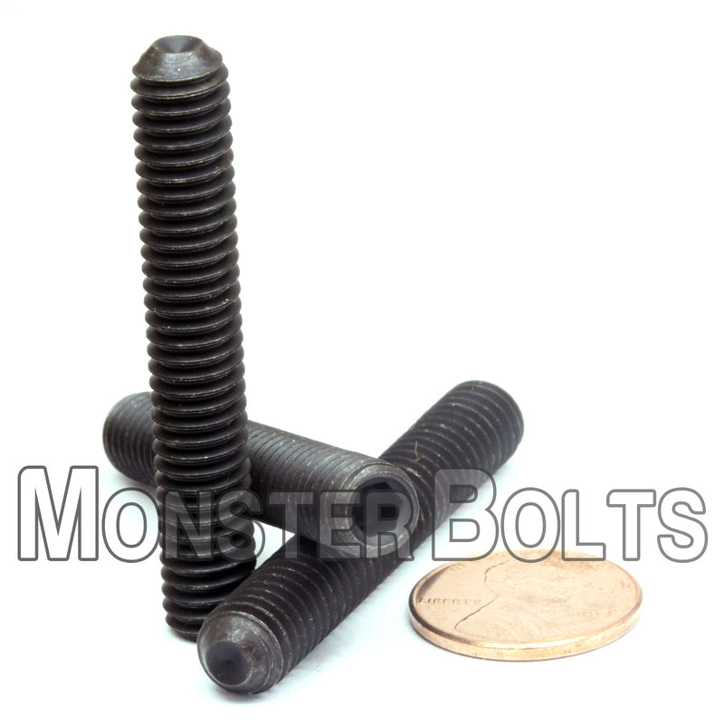 Black 5/16-18 x 2" Allen key set screws with cup point.