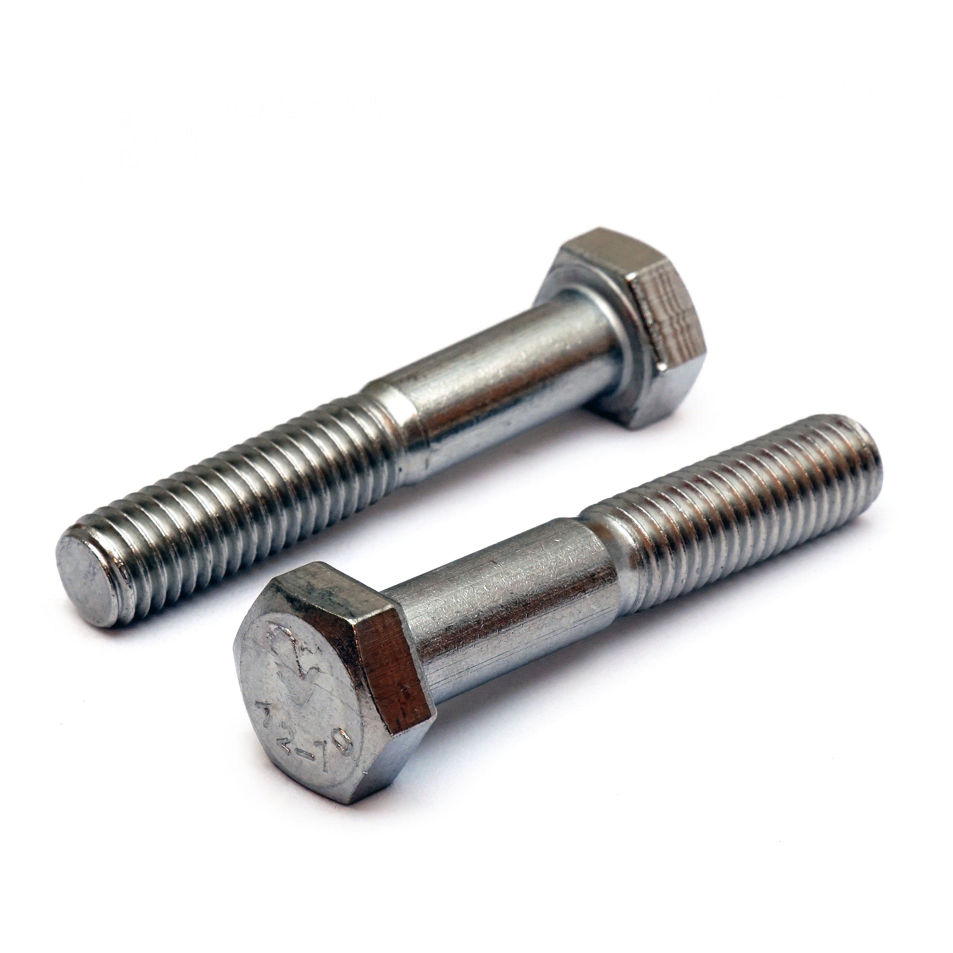 M10-1.50 Stainless Steel Hex Cap Bolts, partial thread screws side by side, ideal for heavy-duty applications, by Monster Bolts.