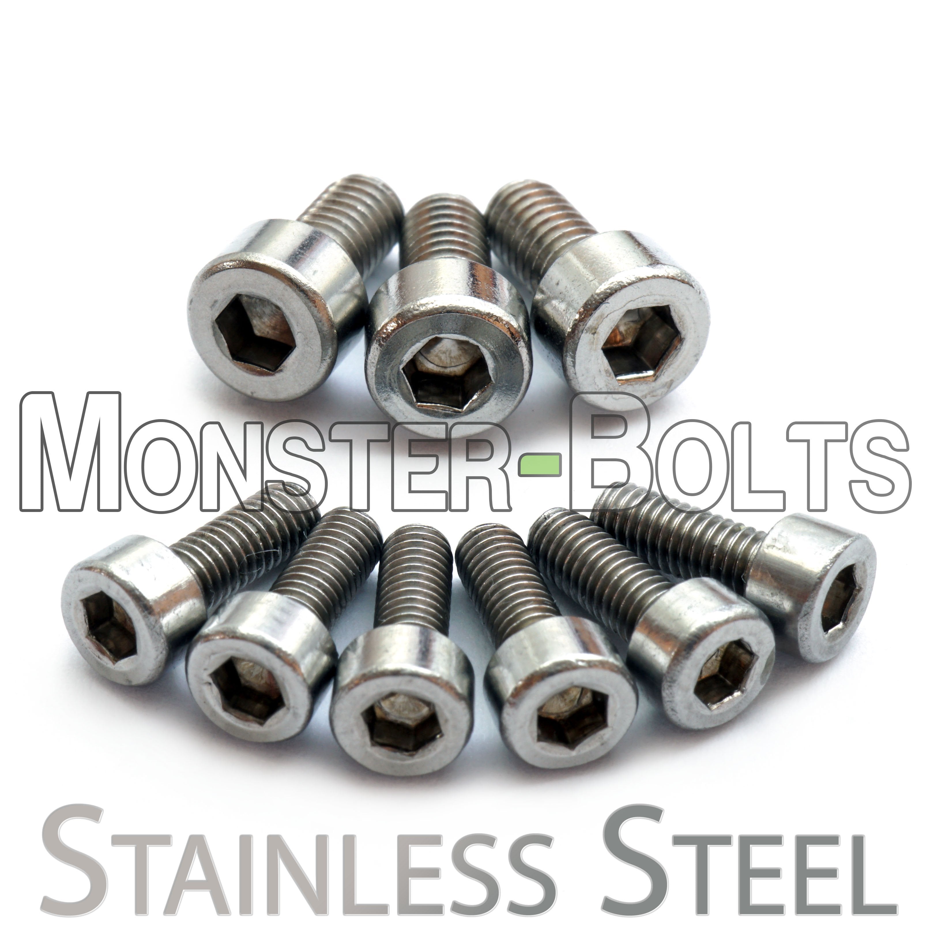 Stainless Steel Guitar Screws for Floyd Rose Tremolo, 6 intonation screws and 3 locking nut screws, by Monster Bolts.