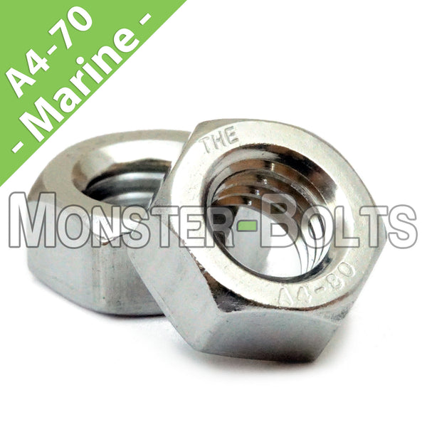 Marine Grade Stainless Steel Hex Nuts, A4 (316) DIN 934 - Metric Coarse - Monster Bolts