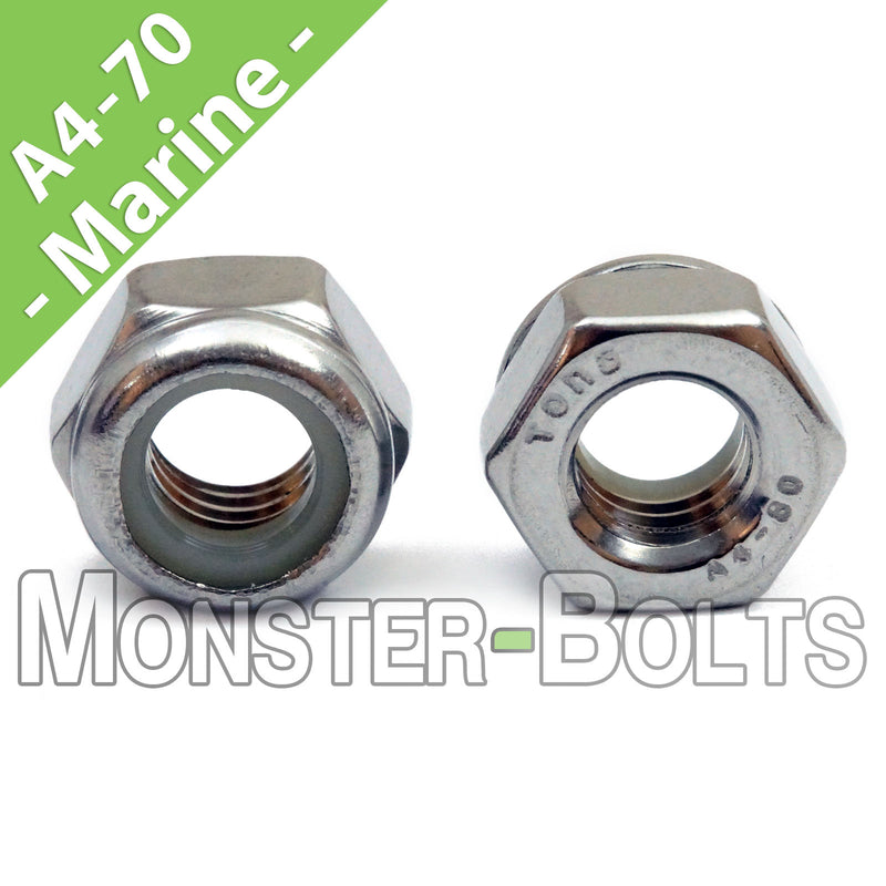 Marine Grade Stainless Steel Nylon Insert Hex Lock Nuts, A4 (316) DIN 985 - Metric Coarse - Monster Bolts