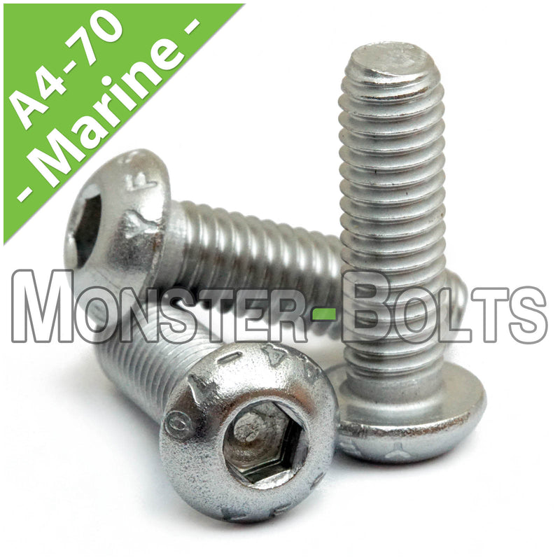 M4 Marine Grade Button Head Socket Cap screws, Stainless Steel A4 (316) - Monster Bolts