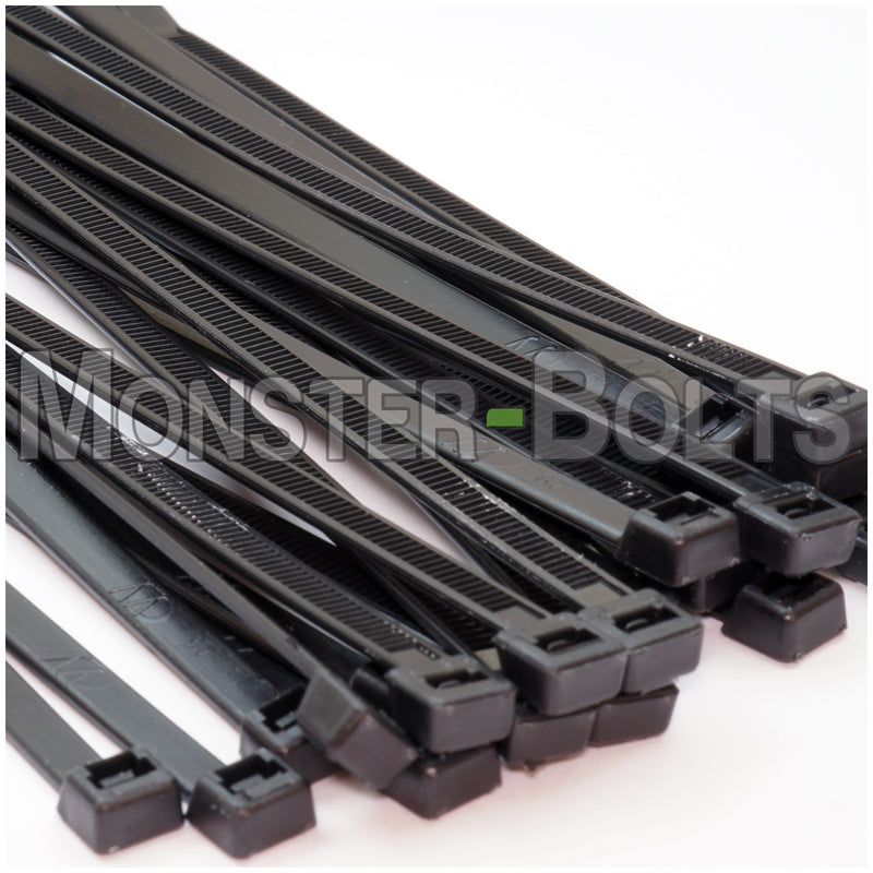 Black Nylon 66 UV Rated Cable Ties, UL Listed, Outdoor Use, 4" 6", 8" & 10"