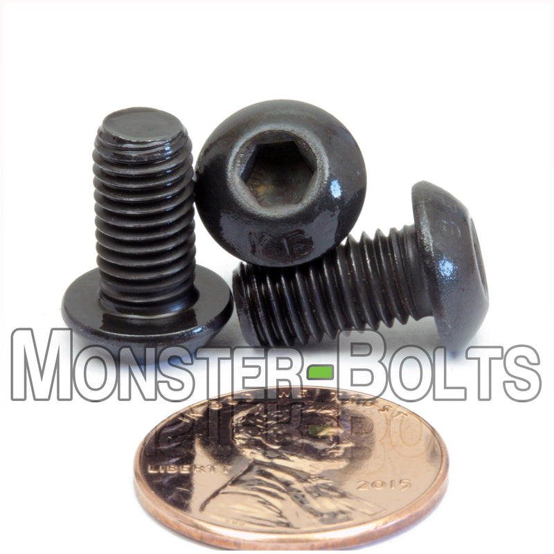 Black 1/4-28 x 1/2 in. socket button head screws, with US penny for size.