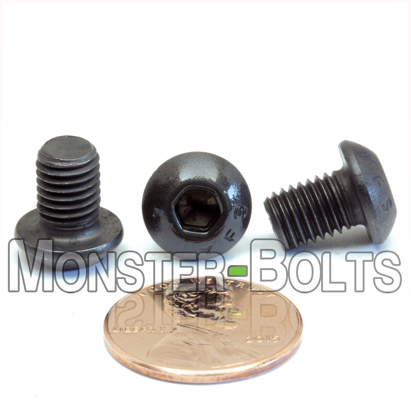 Black 1/4-28 x 3/8" socket button head screws, with US penny for size.