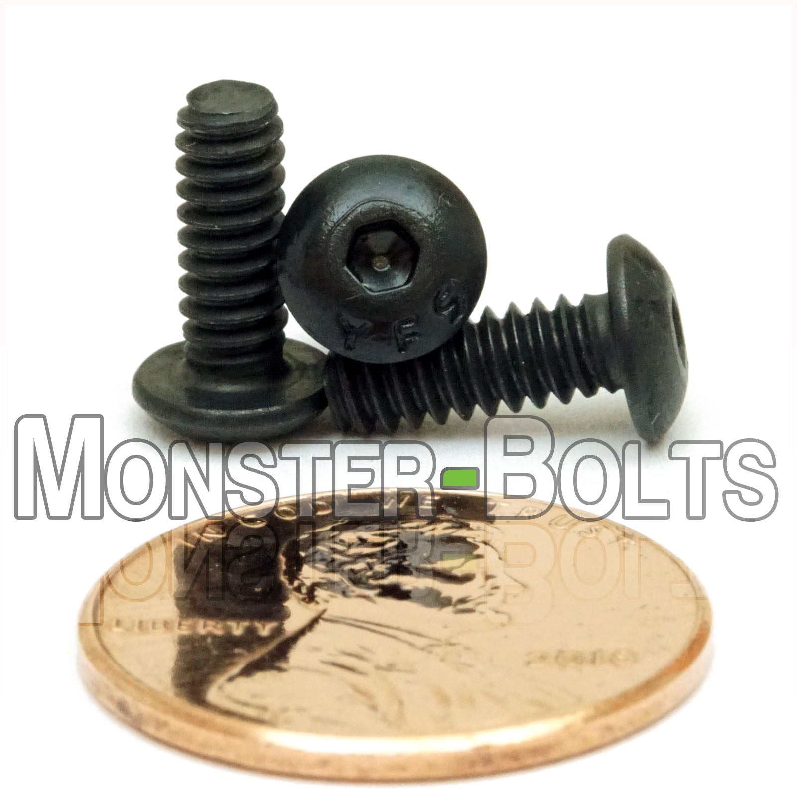 #6-32 x 3/8" socket button head screws with black oxide finish. Shown with US penny for size.