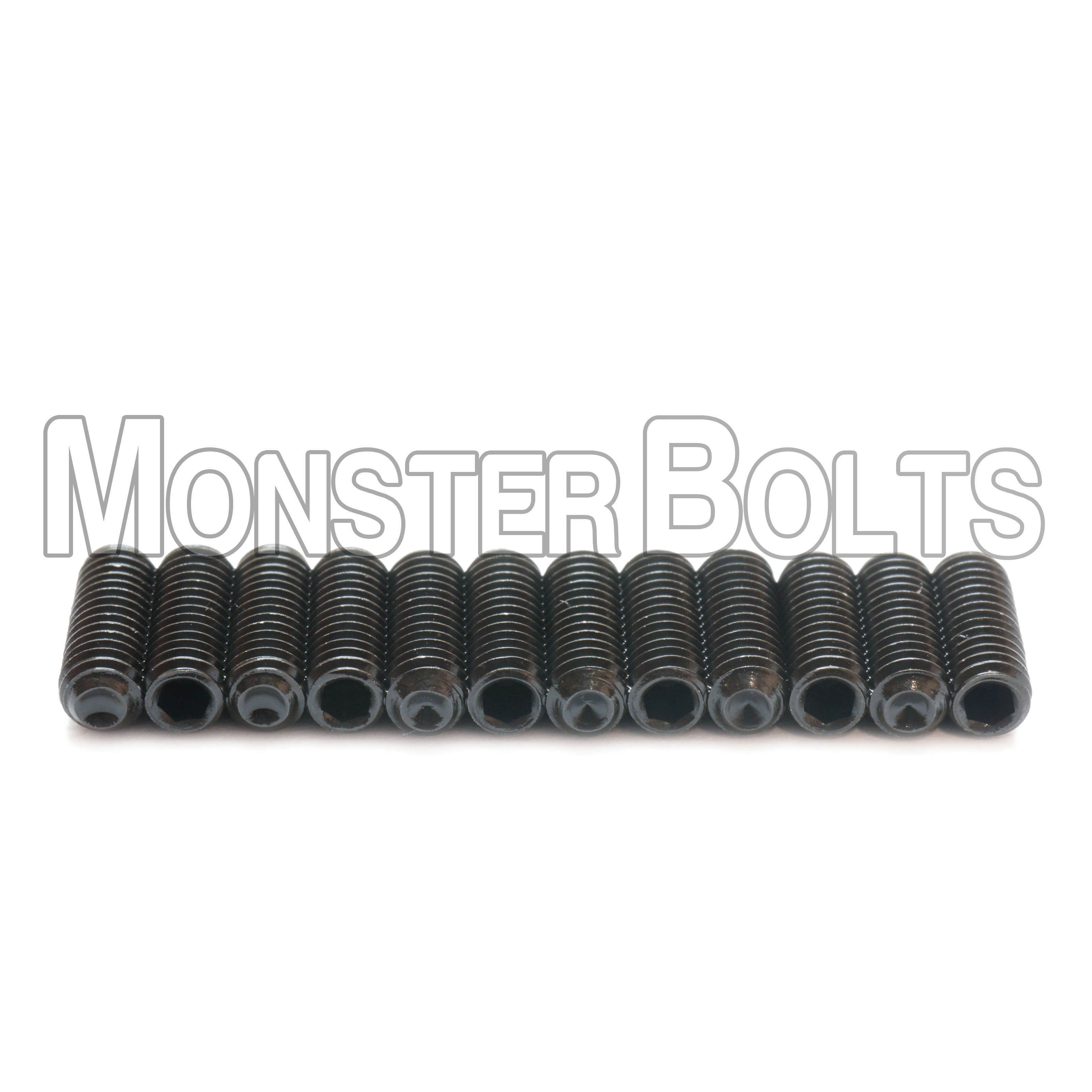 Black M3 saddle height screws for Fender and Ibanez guitars, available in various lengths.