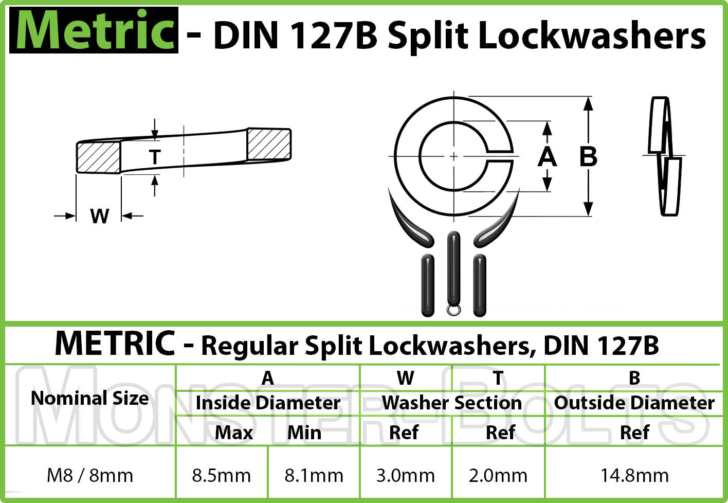 Metric Steel Split Lock Washers w Black Ox DIN 127B - Monster Bolts