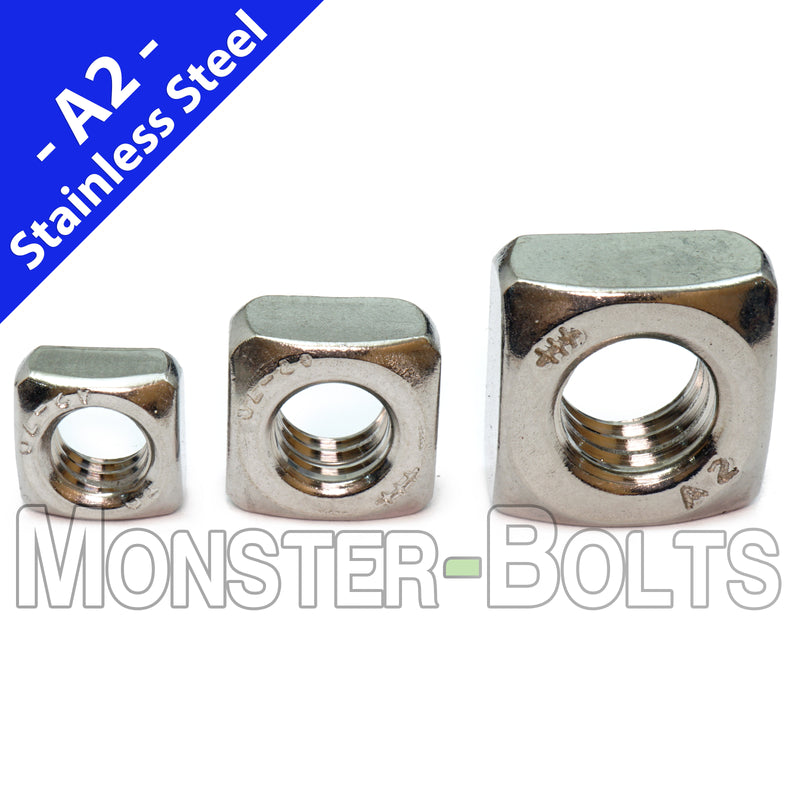 Metric Chamfered Square Nuts DIN 557, A2 Stainless Steel