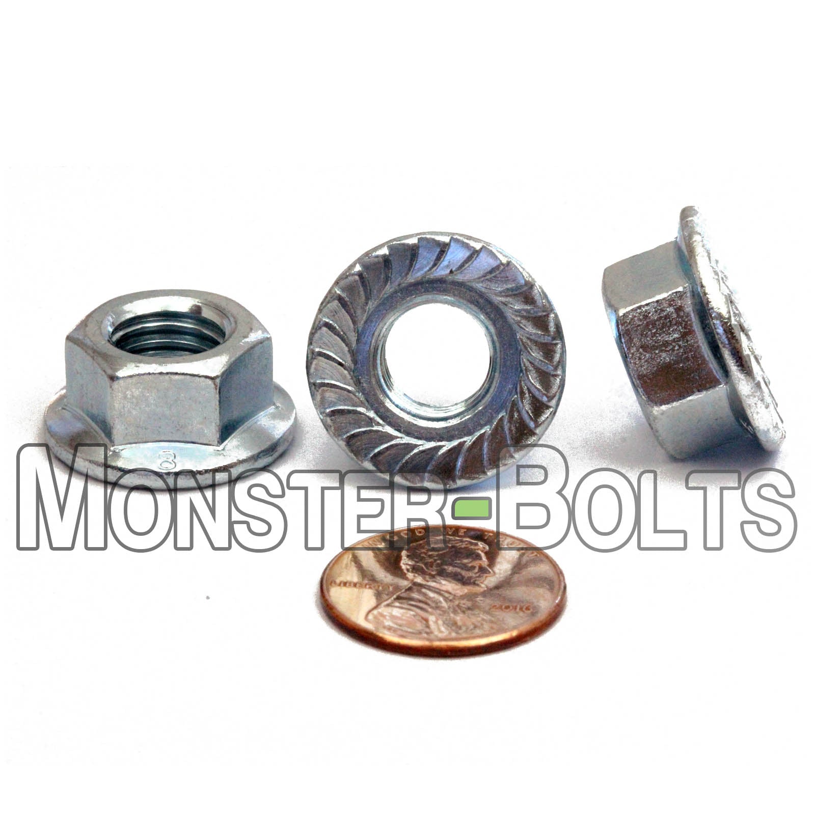 Hex Serrated Flange Nuts, Zinc Plated Class 8 Alloy Steel Metric DIN 6923 / ISO 4161 - Monster Bolts