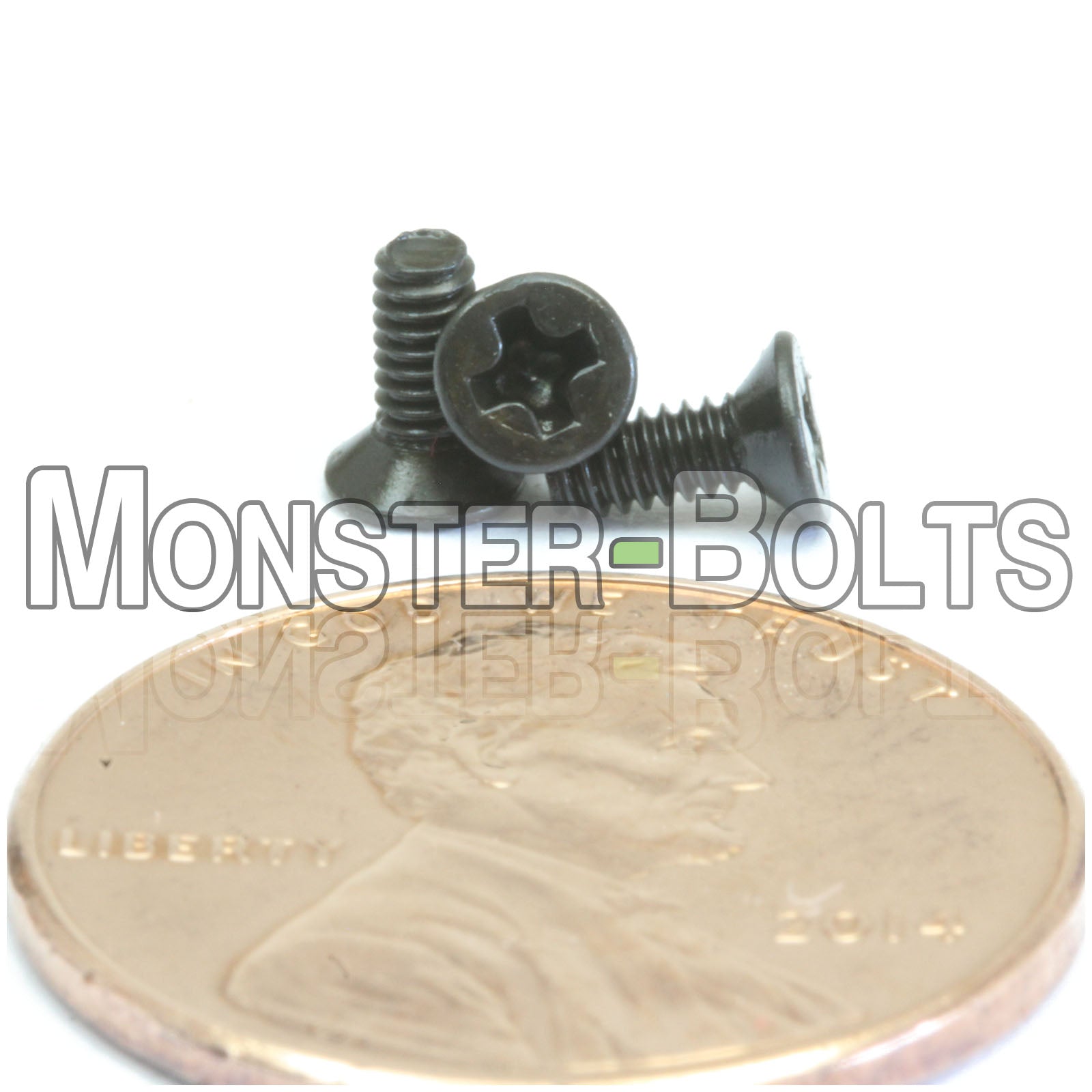 Black M2-0.40 x 5mm Phillips Flat Head machine screws with white background