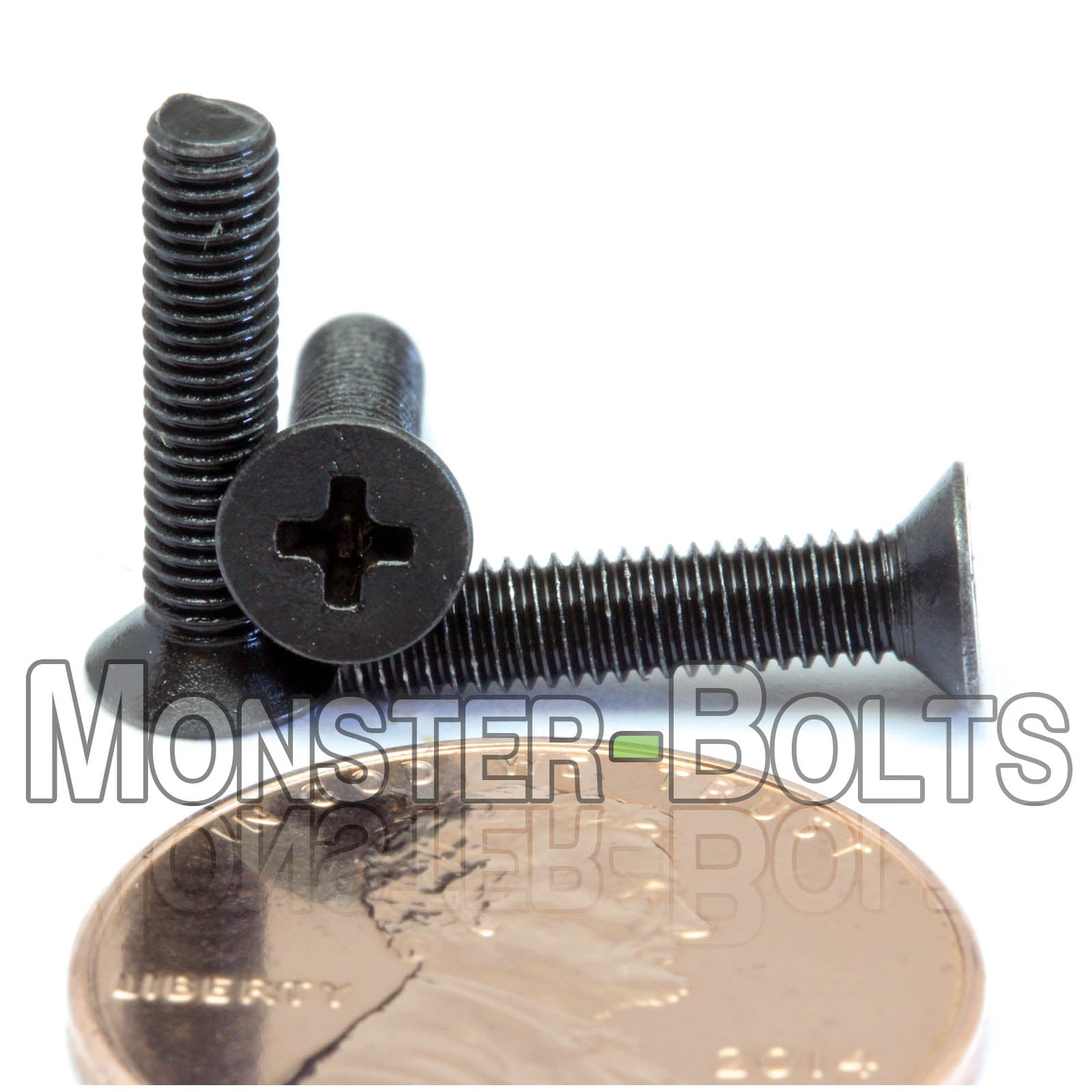 Black M3-0.50 x 14mm Phillips Flat Head machine screws.