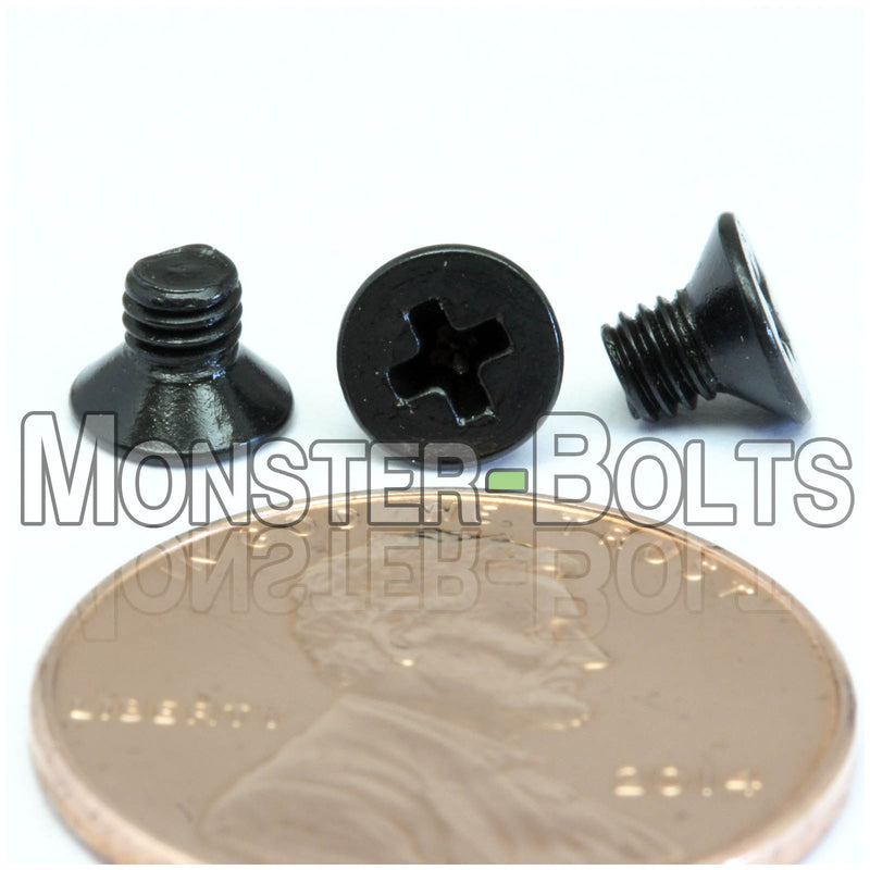 Black M3 x 4mm Phillips Flat Head machine screws.