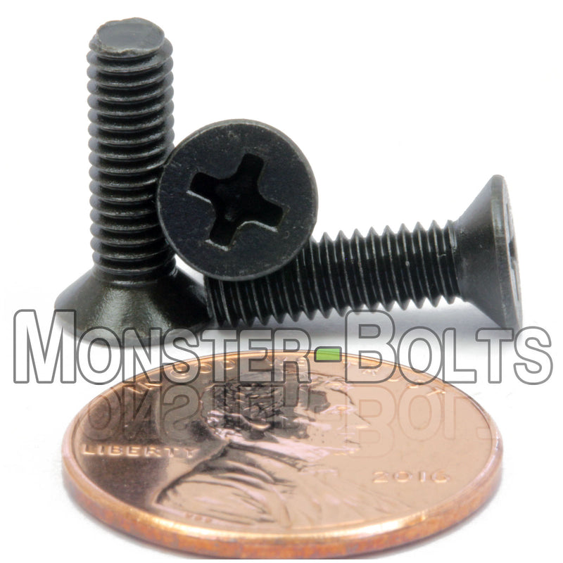 Black metric M4 x 14mm Phillips Flat Head machine screws.