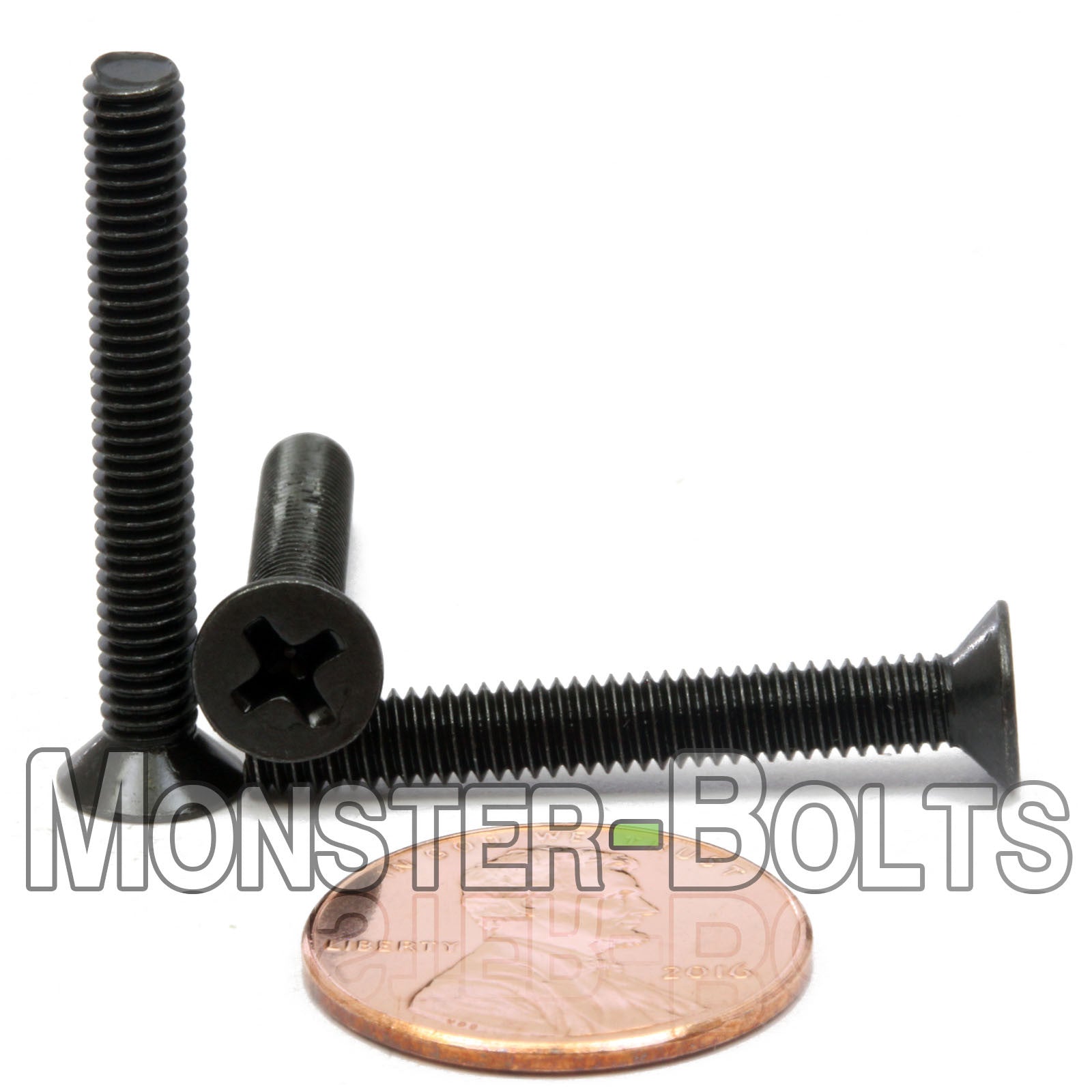 Black countersunk M4 x 30mm Phillips Flat Head machine screws.