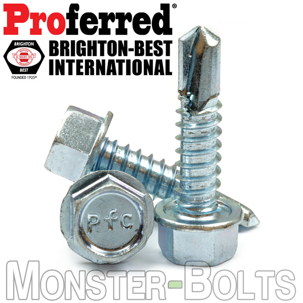 #14 (1/4") Tek Screws - Indent HWH Hex Washer Head Unsloted, Zinc #3 Point Self Drilling - Monster Bolts
