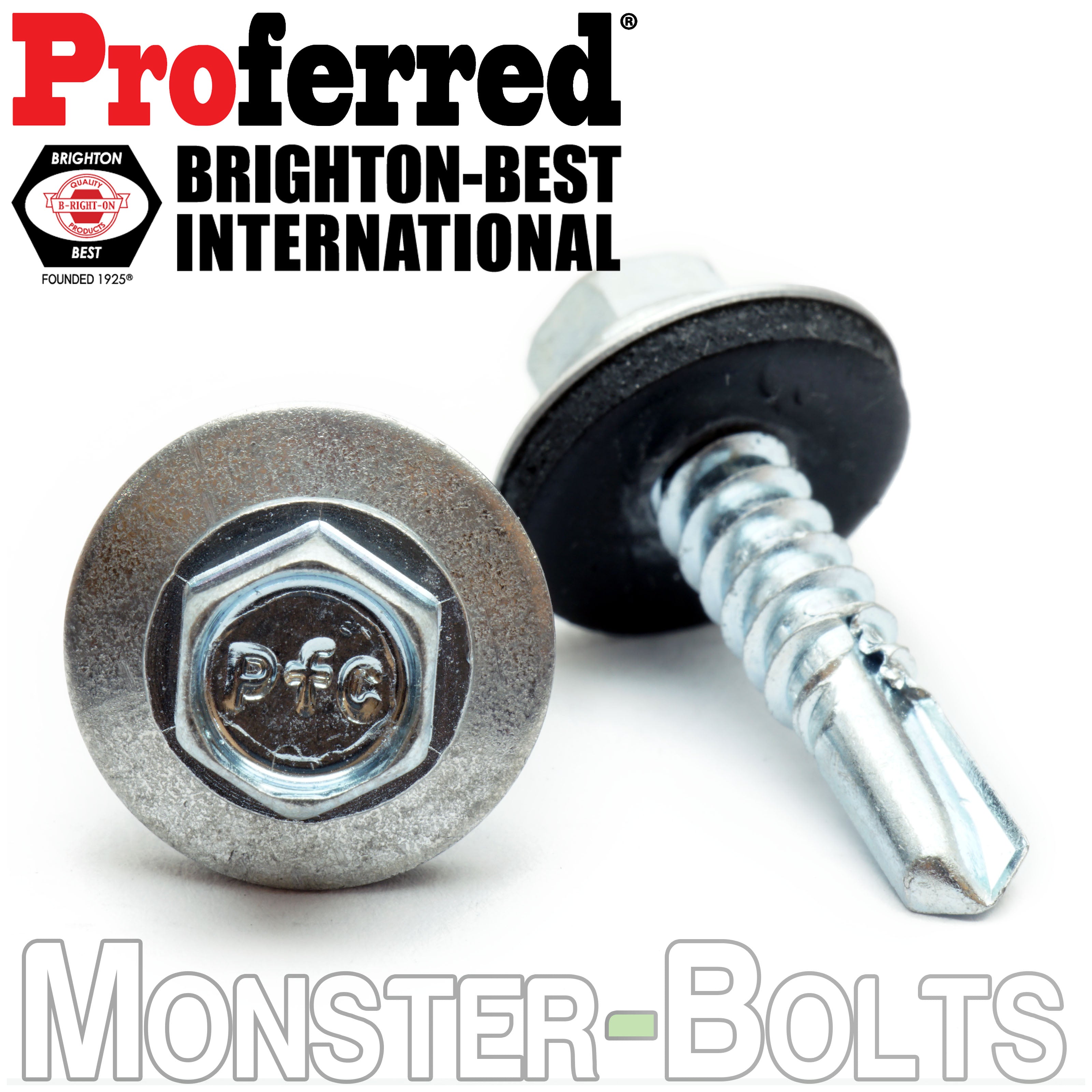 #12 Indent HWH w Bonded EPDM Sealing Washer, Zinc #3 Point BSD Self Drilling Proferred TEK Screws - Monster Bolts