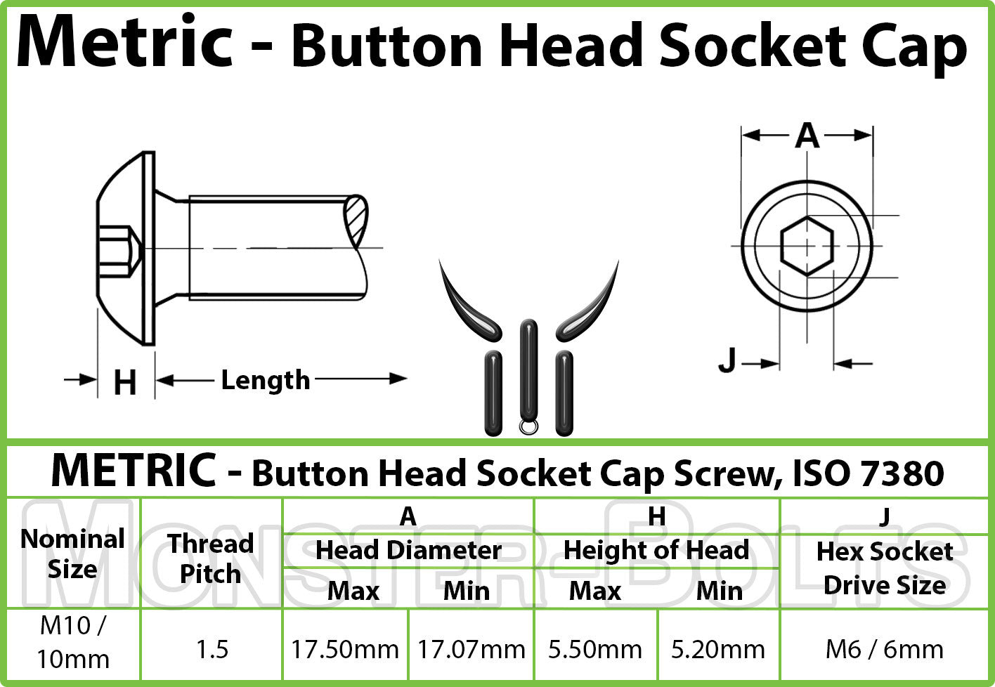 M10 Button Head Socket Cap screws, Stainless Steel A2 (18-8) - Monster Bolts