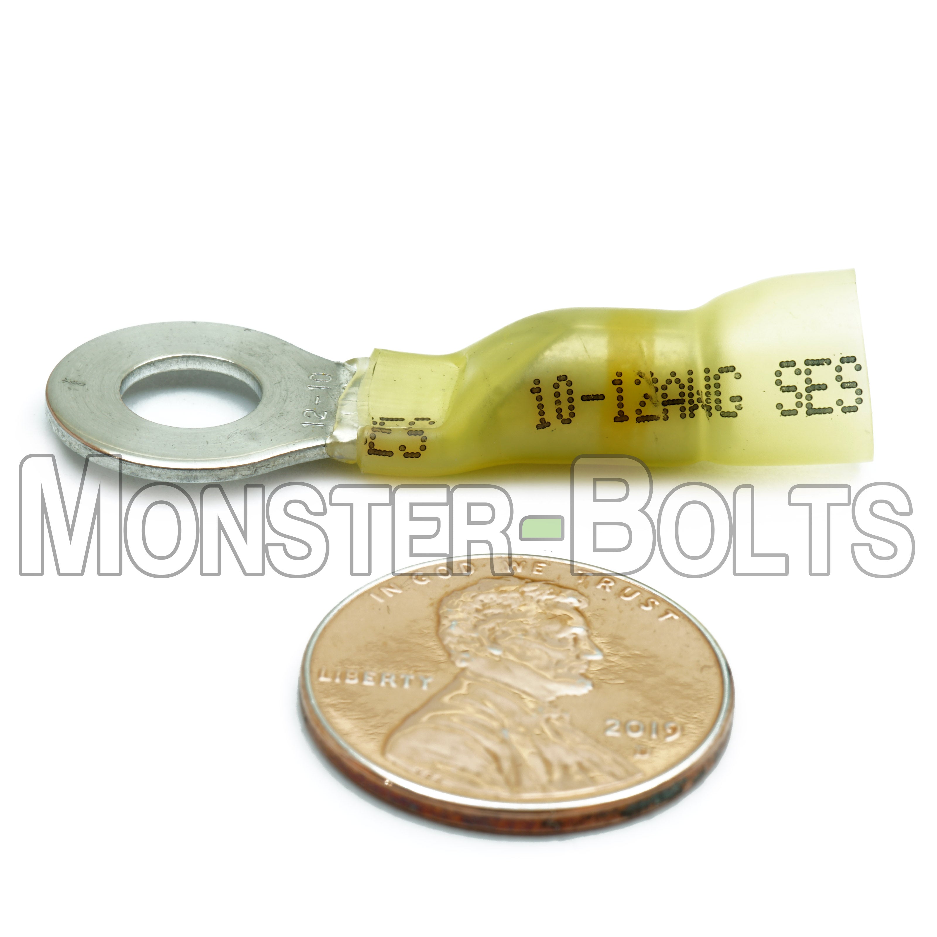 SES Krimpa-Seal Waterproof Crimp Long Neck Ring Terminals, Yellow 10-12 AWG - Monster Bolts