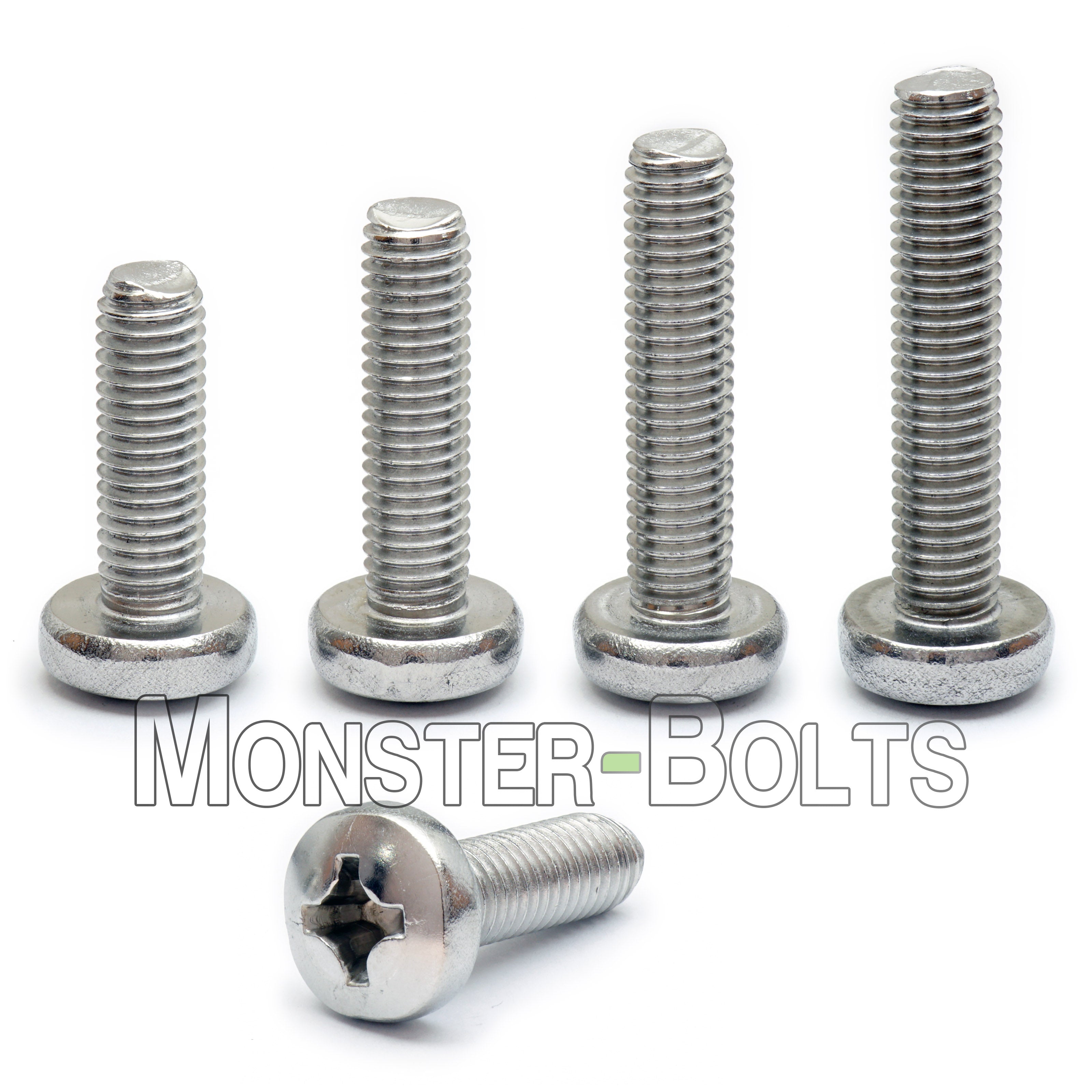 M4 Phillips Pan Head Machine screws, A2 Stainless Steel DIN 7985A Coarse Thread - Monster Bolts