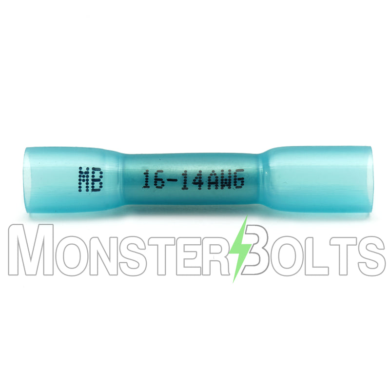 MonsterBolts Heat Shrink Crimp Butt Connectors, Sealed Waterproof, Blue 16-14 AWG