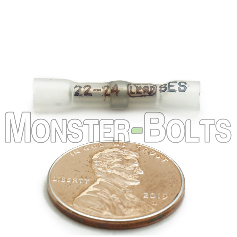 SES MultiLink Waterproof Crimp and Solder Butt Connectors, Clear 22-24 AWG - Lead Free - Monster Bolts