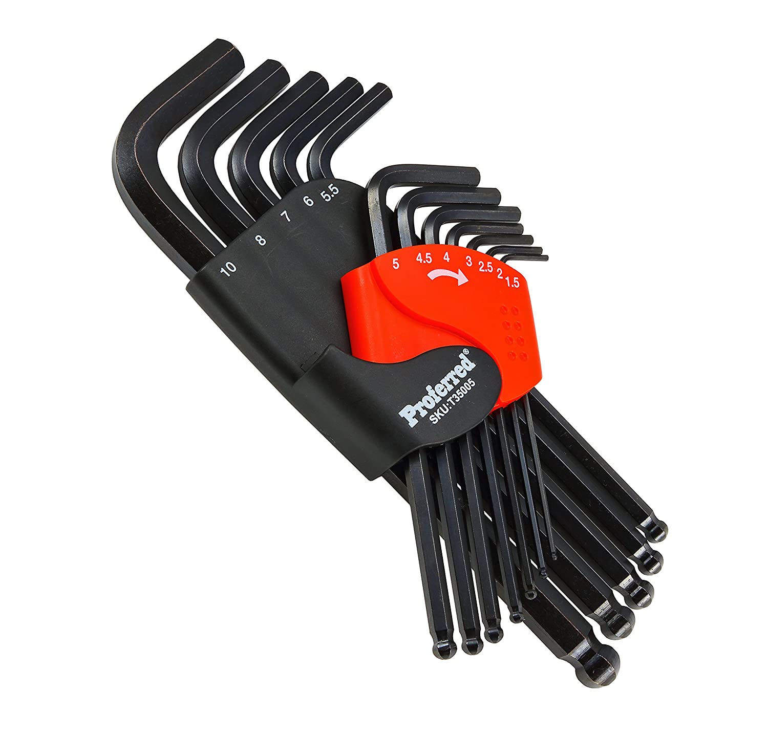 M1.5 to M10 12-Piece Metric Hex Key Set with long arms and ball point design for angled entry.